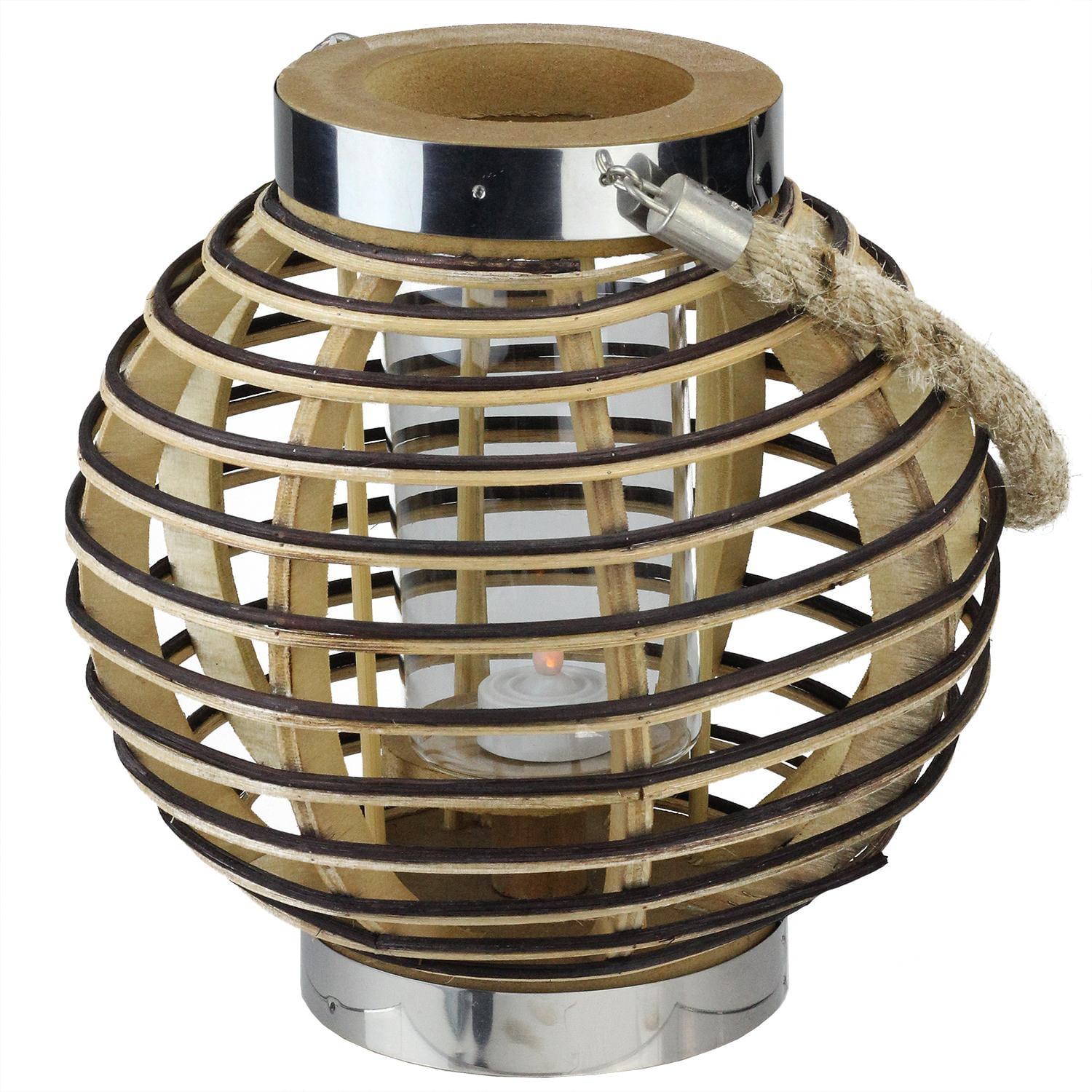 Northlight Seasonal 9.5" Rustic Chic Round Rattan Decorative Candle Holder Lantern with Jute Handle