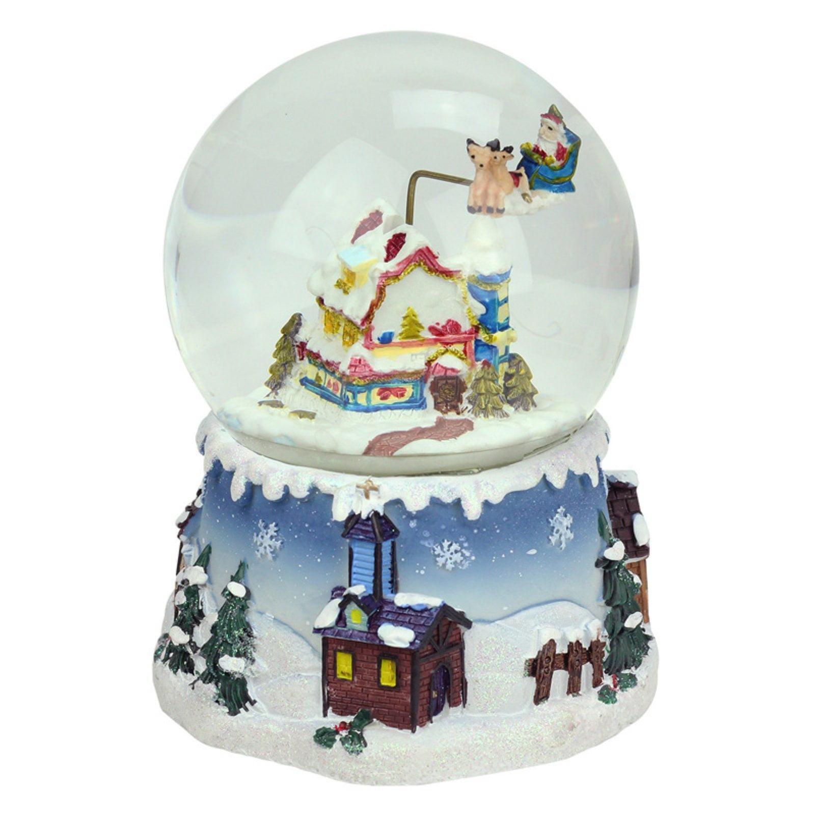 5.5" Santa Claus on Sleigh Snowy Village Musical Christmas Snow Globe