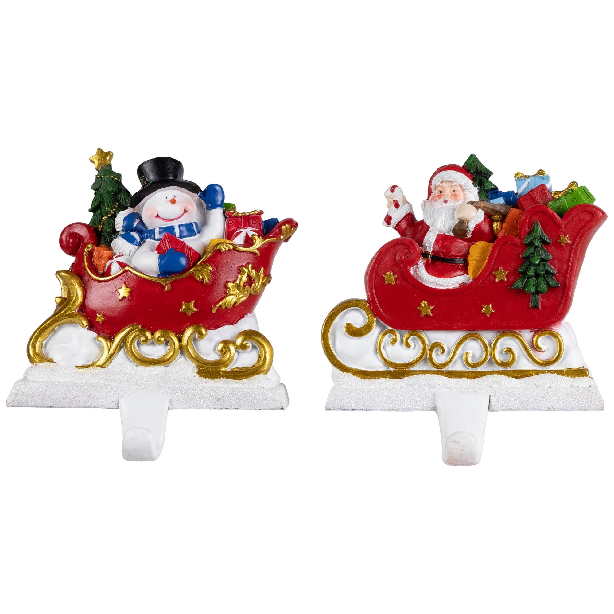 Northlight Santa and Snowman Sleigh Ride Christmas Stocking Holders - 4.25" - Set of 2