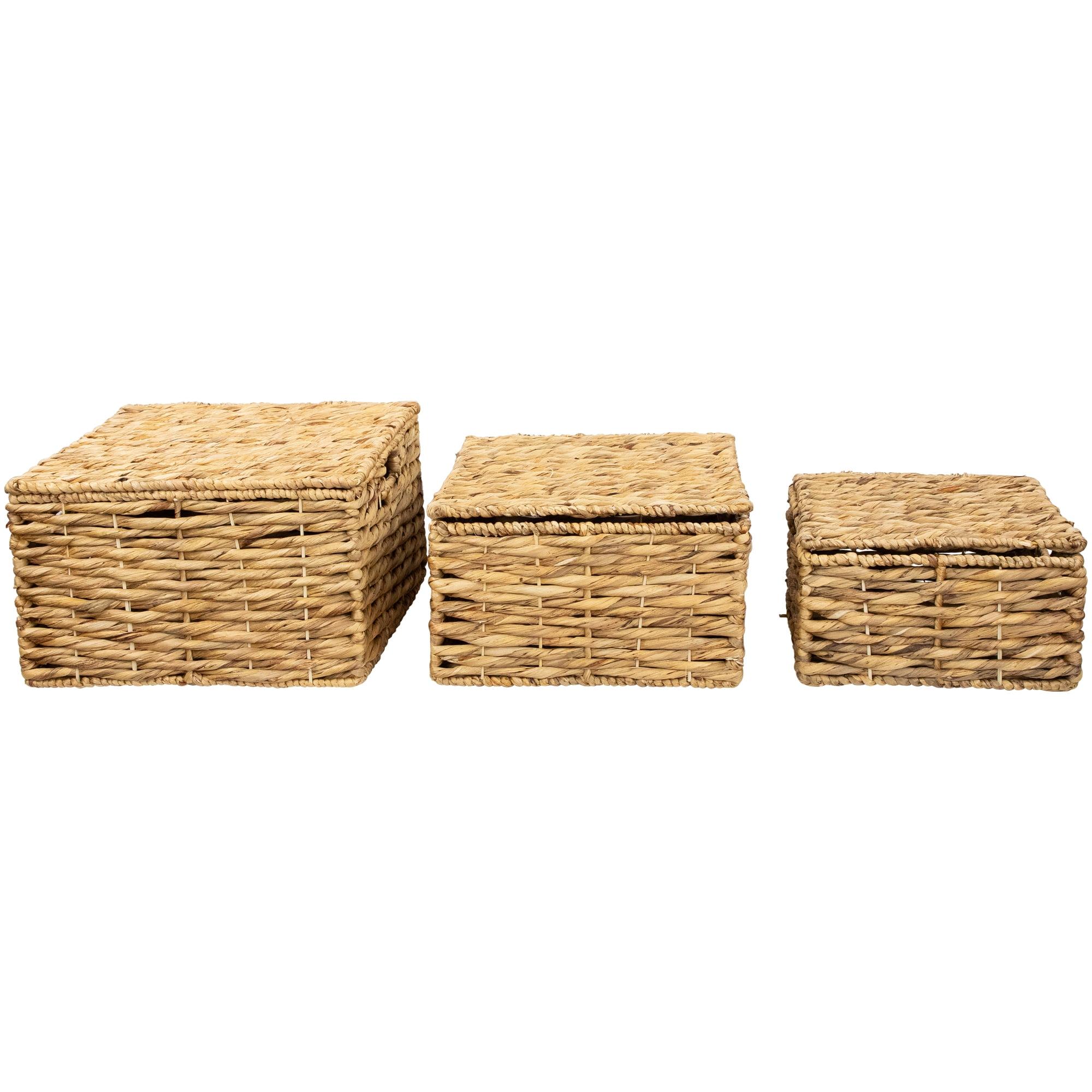 Northlight Set of 3 Camel Beige Woven Water Hyacinth Lidded Square Storage Baskets 15.5"