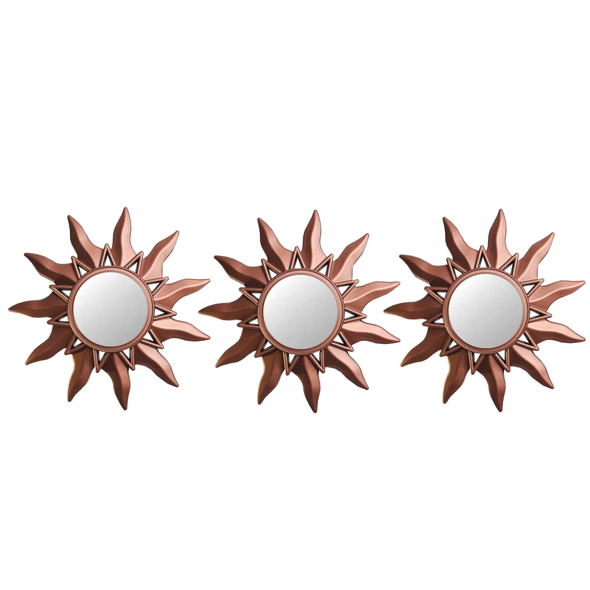 Northlight Set of 3 Mayan Sunburst Matte Copper Round Mini Mirrors 9.5"