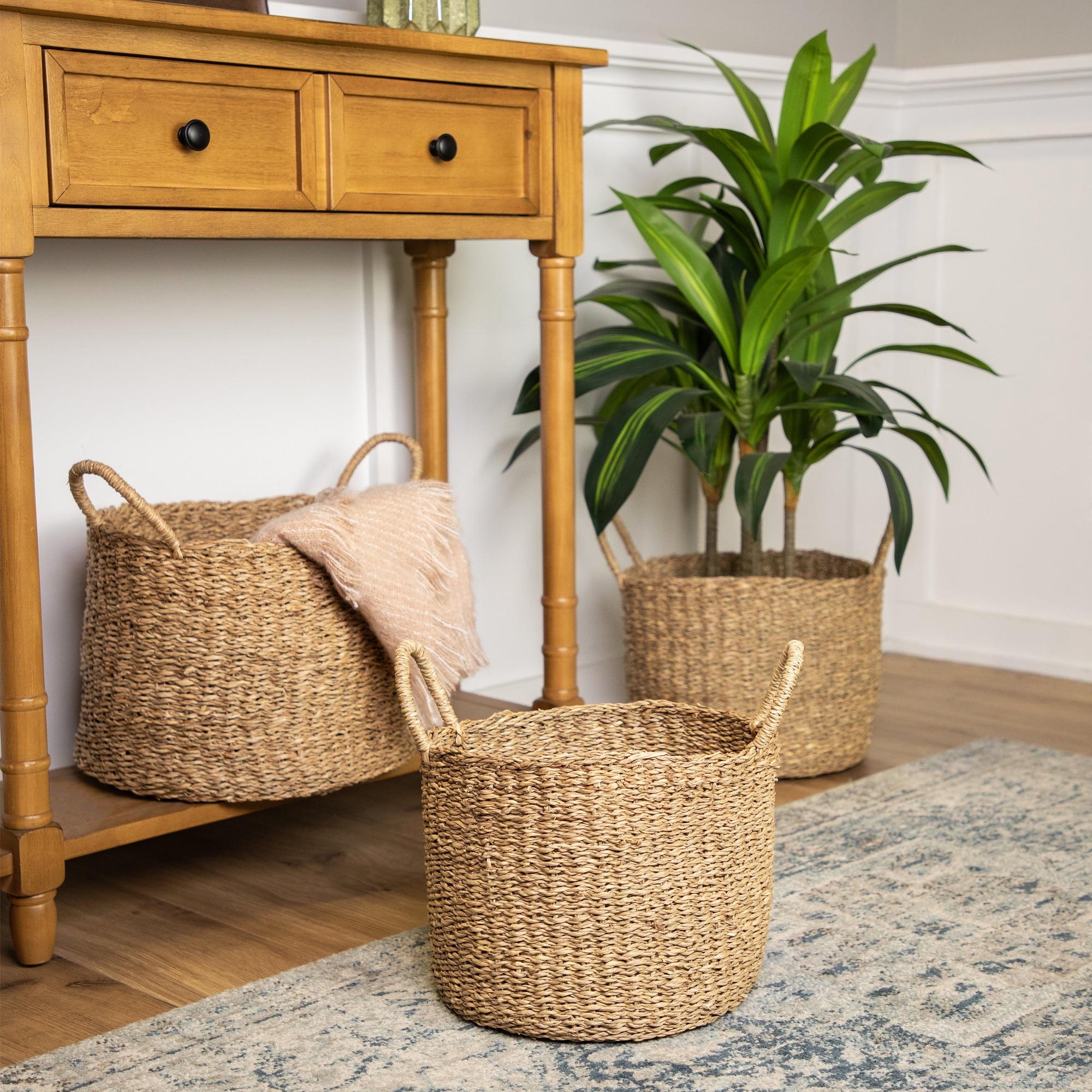 Natural Beige Round Seagrass Storage Baskets Set of 3