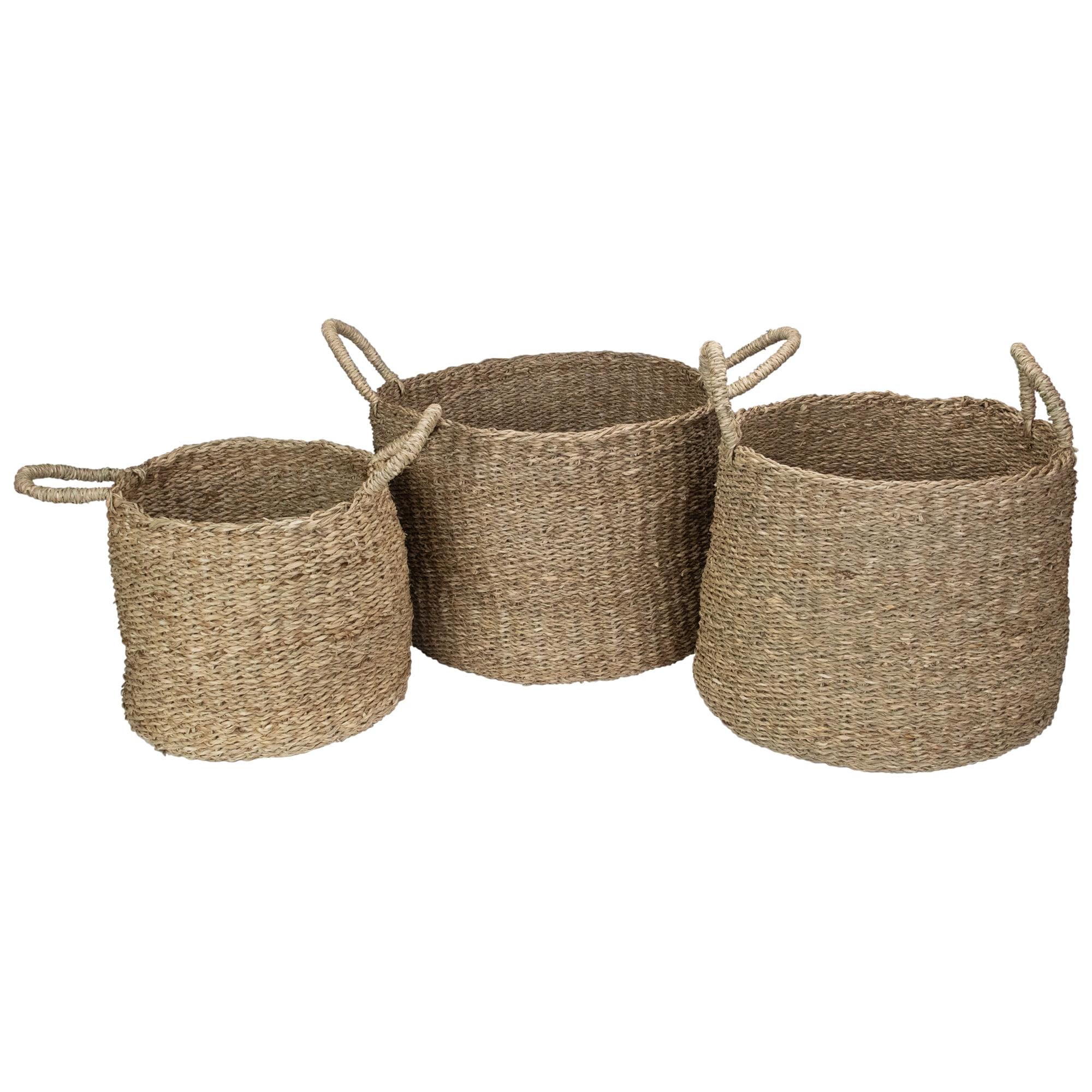 Natural Beige Round Seagrass Storage Baskets Set of 3