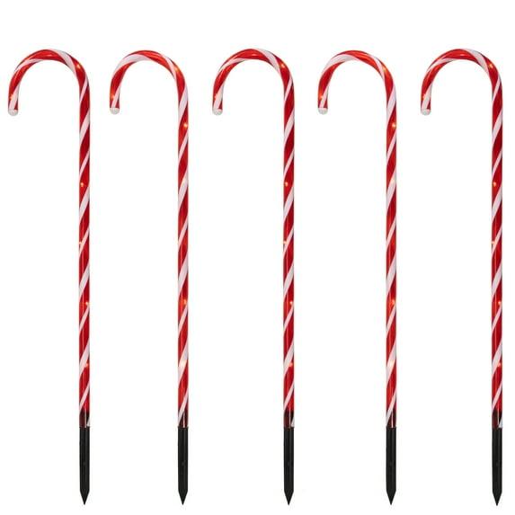 Northlight Seasonal Set of 5 Red Lighted Candy Cane Christmas Lawn Stakes 28"