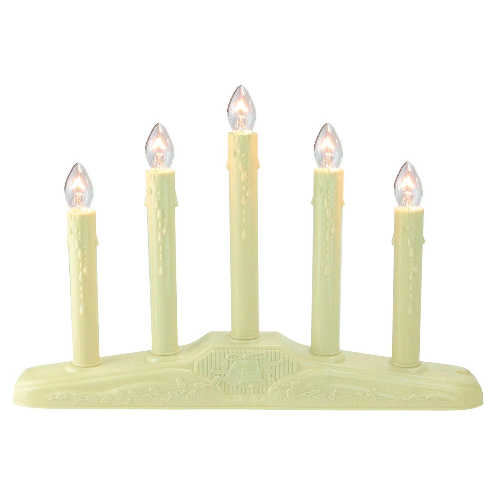 Ivory Winter Flame-Tipped 5-Light Candolier with Holly Accents