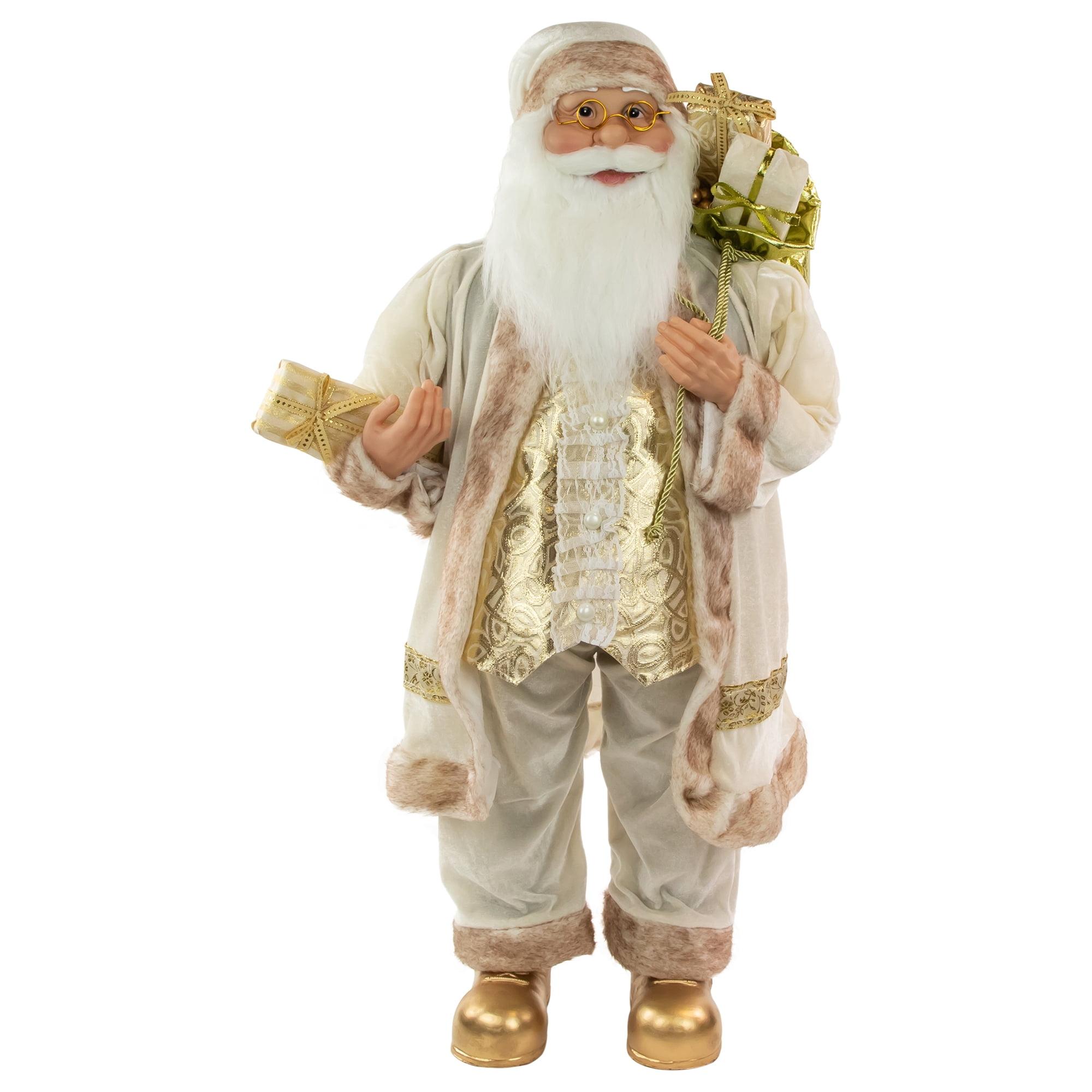 White and Ivory Santa Claus with Gift Bag Christmas Figure