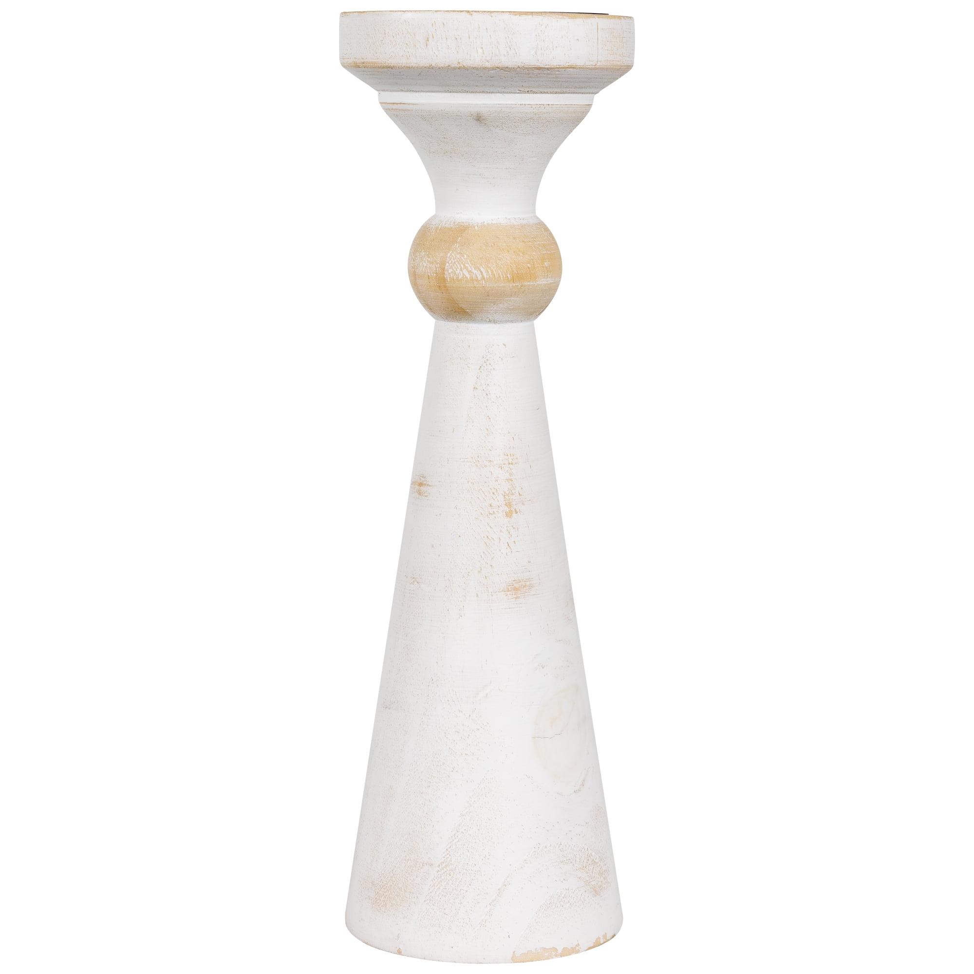 Northlight Wooden Pedestal Pillar Candle Holder - 12" - Brushed Antique White