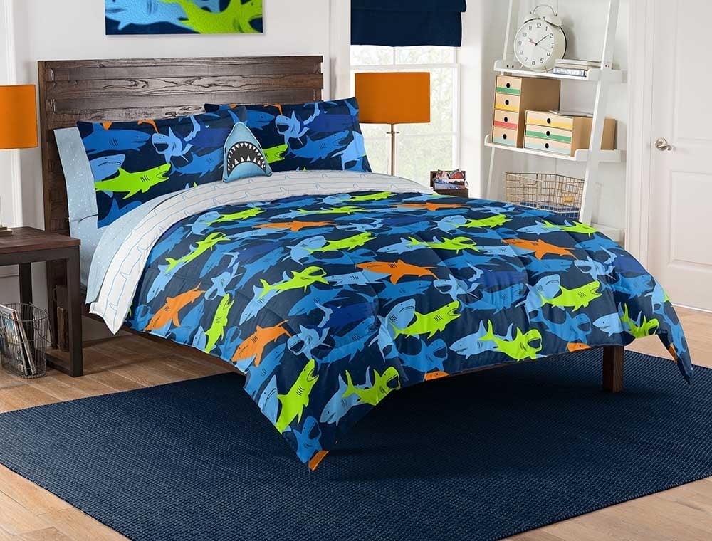 Northwest Kids Shark Adventure Full Bed In A Bag Set with Decorative Pillow