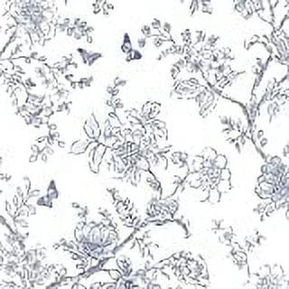 Norwall FH37539 Butterfly Toile Prepasted Light Blue Off White Neutrals Wallpaper