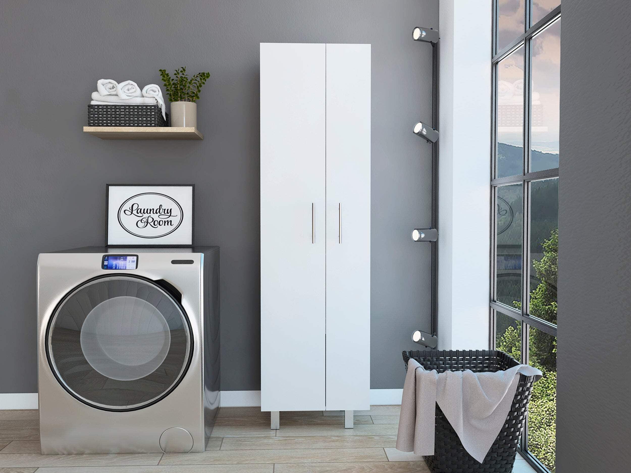 Depot E-Shop Cleaning Cabinet with Five Shelves and Broom Hangers