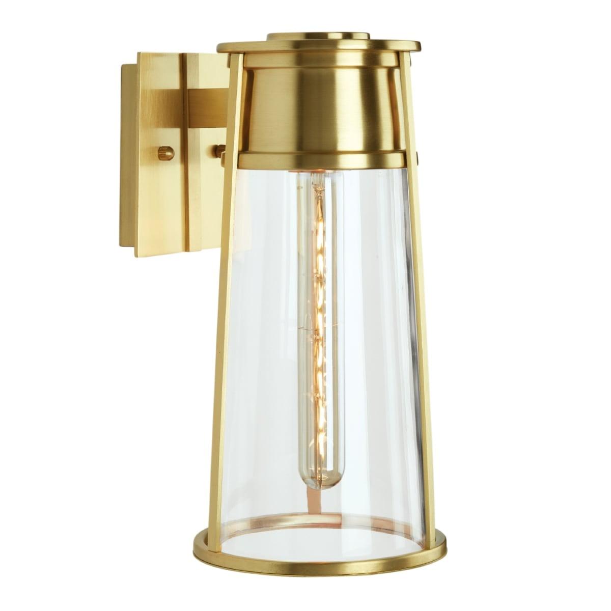 Satin Brass Cone 17" Outdoor Wall Sconce with Clear Glass