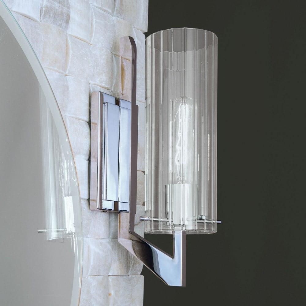 Norwell Lighting Faceted Chrome Wall Sconce with Ribbed Clear Glass