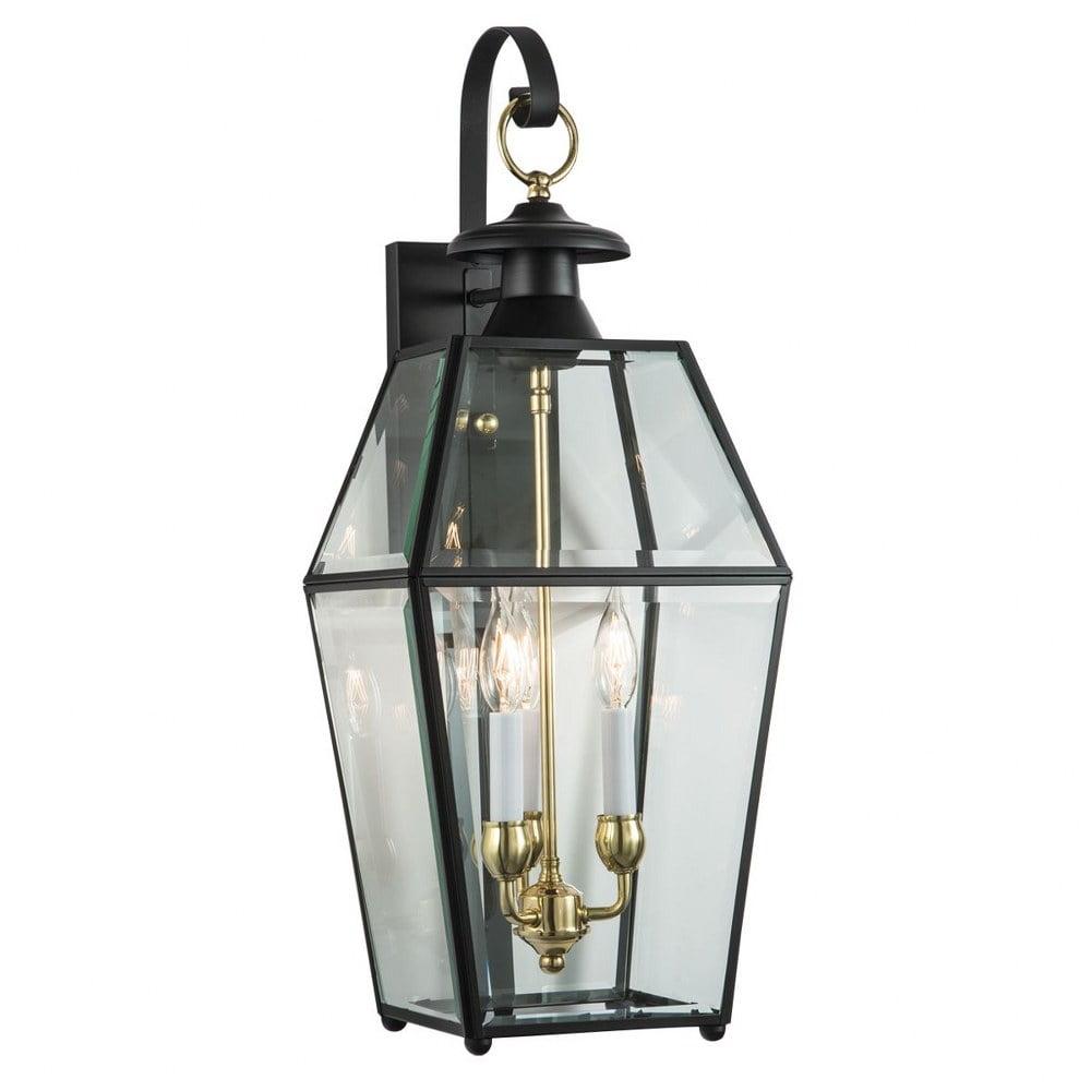 Olde Colony Beveled Glass 3-Light Outdoor Wall Lantern in Black