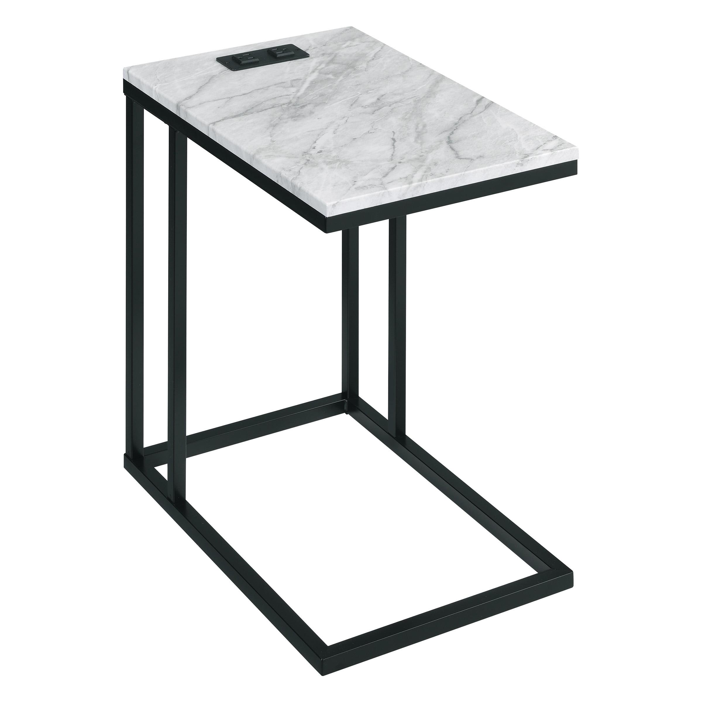 Norwich 24" C-Table with White Marble Top and Black Metal Base