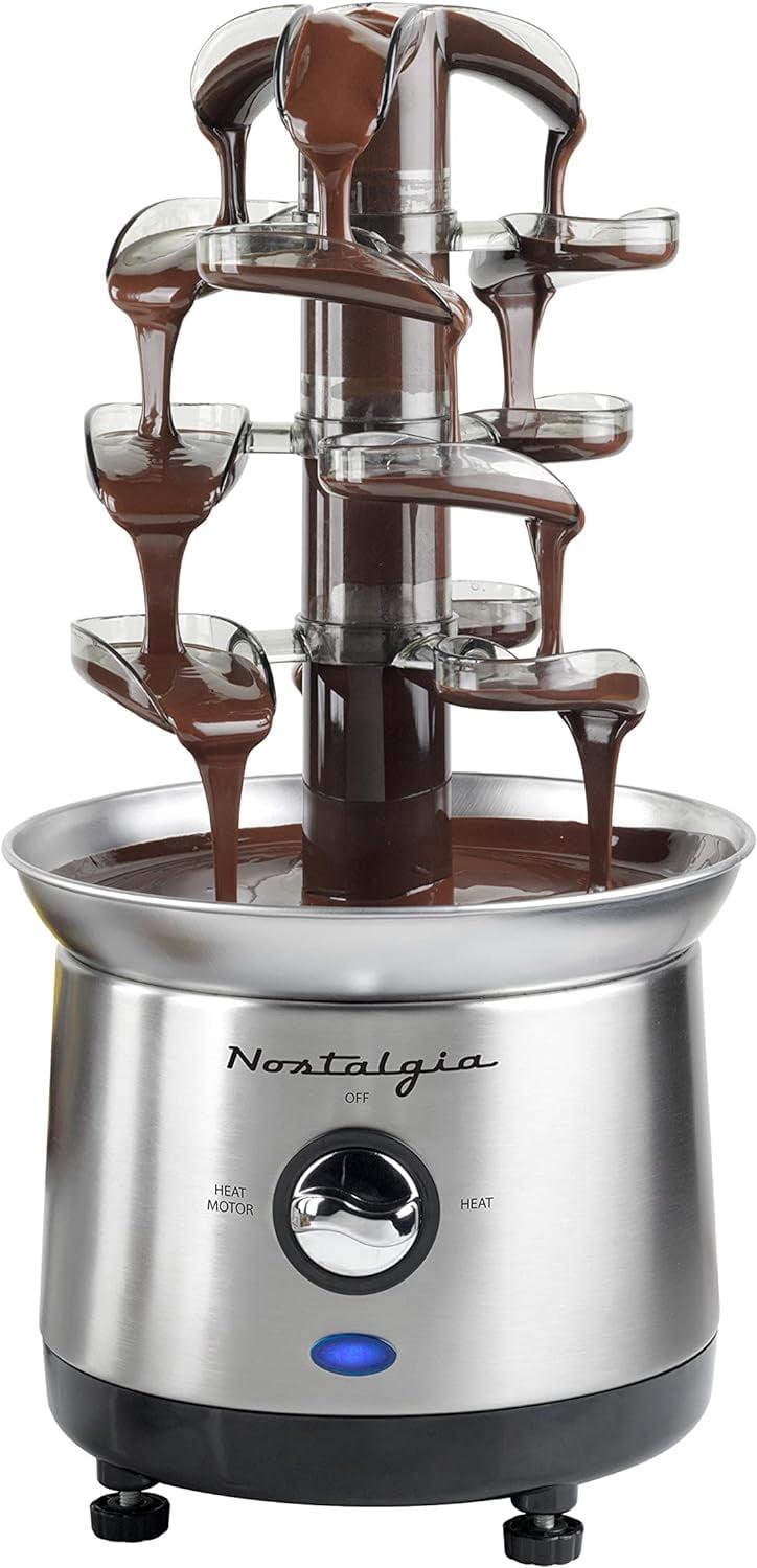 Nostalgia NCFF1000SS 2-Pound Stainless Steel Cascading Fondue Fountain - Chocolate, BBQ Sauce, Ranch, Nacho Cheese, Buffalo Sauce