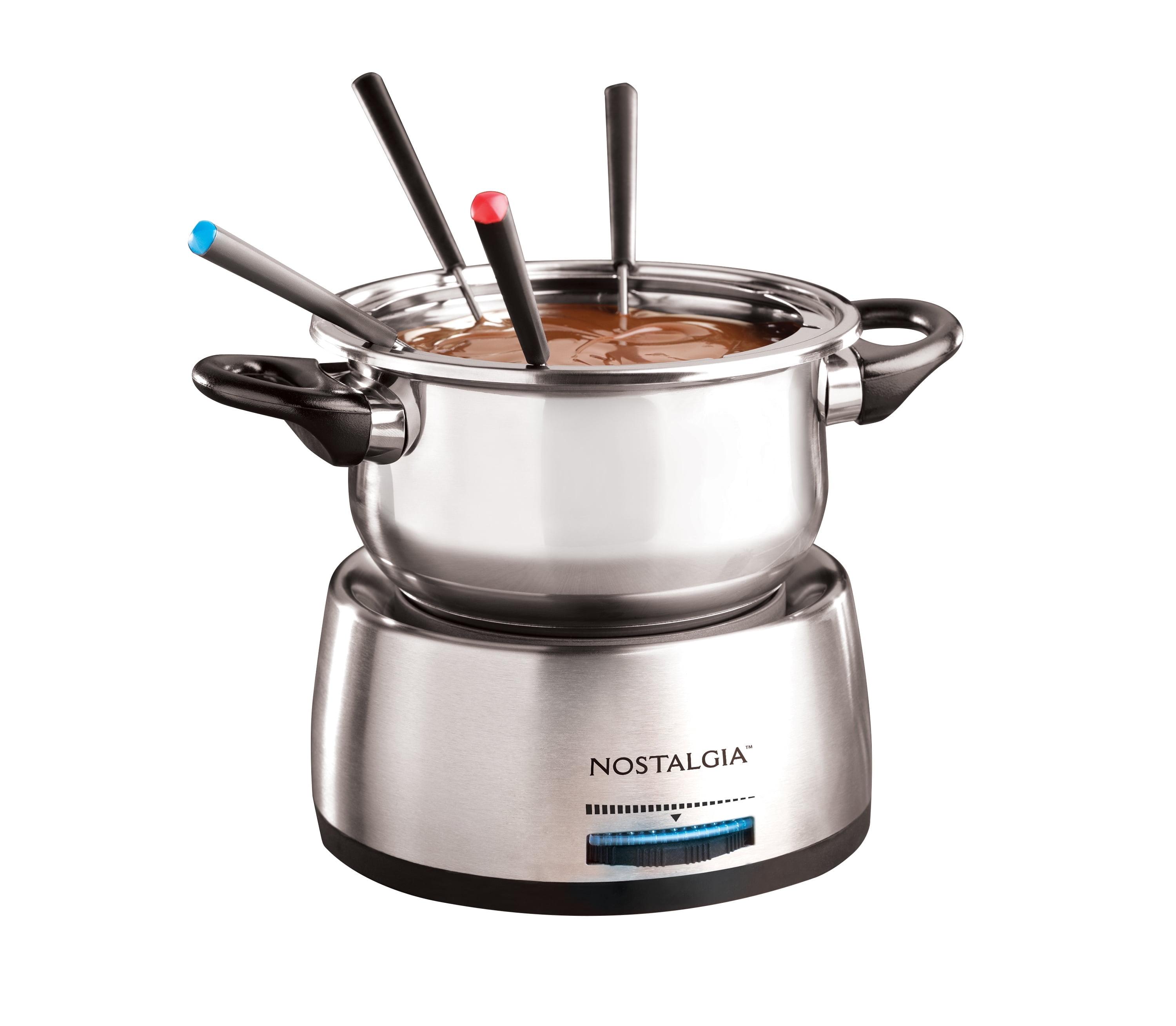 Nostalgia Nostalgia 6-Cup Stainless Steel Electric Fondue Pot with Temperature Control, 6 Color-Coded Forks and Removable Pot - Perfect for Chocolate, Caramel, Cheese, Sauces and More