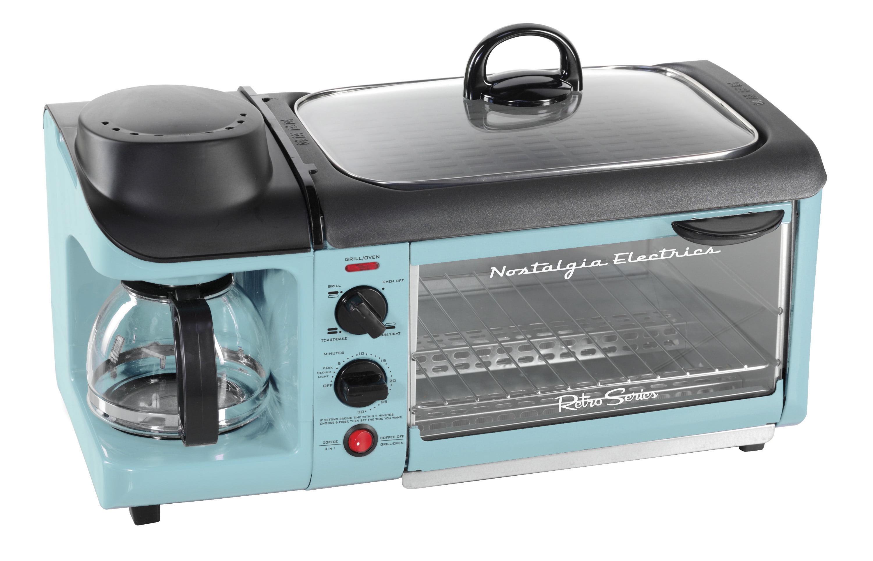 Nostalgia Electrics Retro 3-in-1 Family Size Griddle Aqua: Breakfast Station with Coffee Maker & Toaster, Ceramic Surface