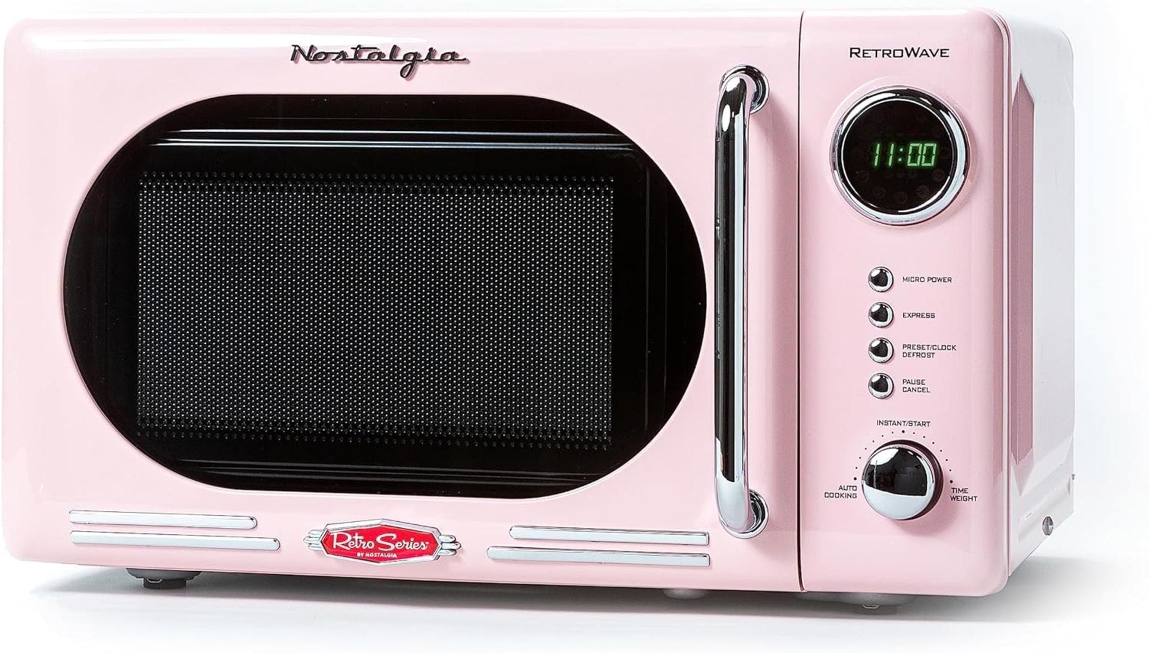 Nostalgia Retro Microwave for Countertop 0.7 cu ft Vintage Microwave, Pink