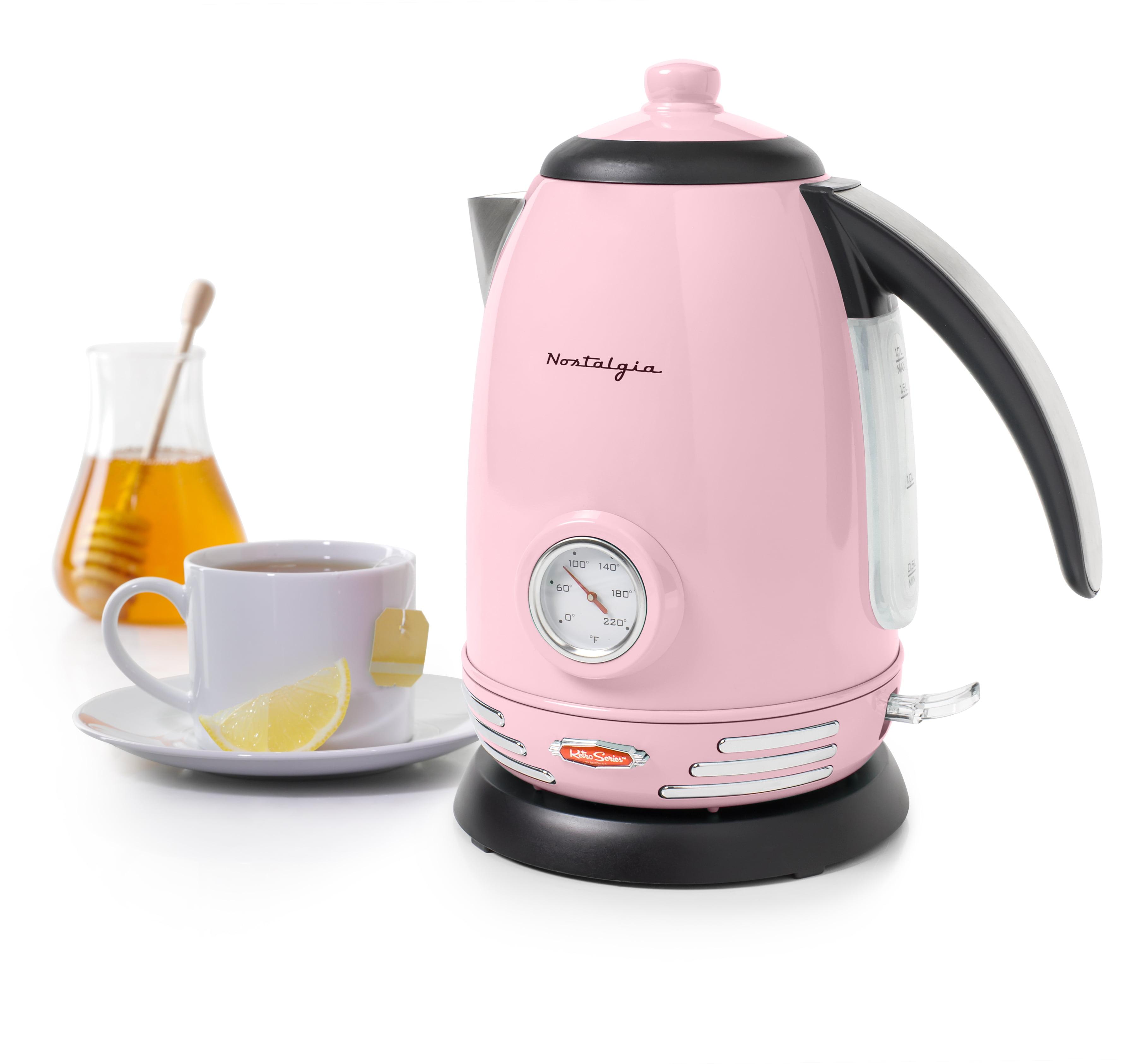 Nostalgia Retro 1.7-liter Stainless Steel Electric Water Kettle With Strix Thermostat, Pink