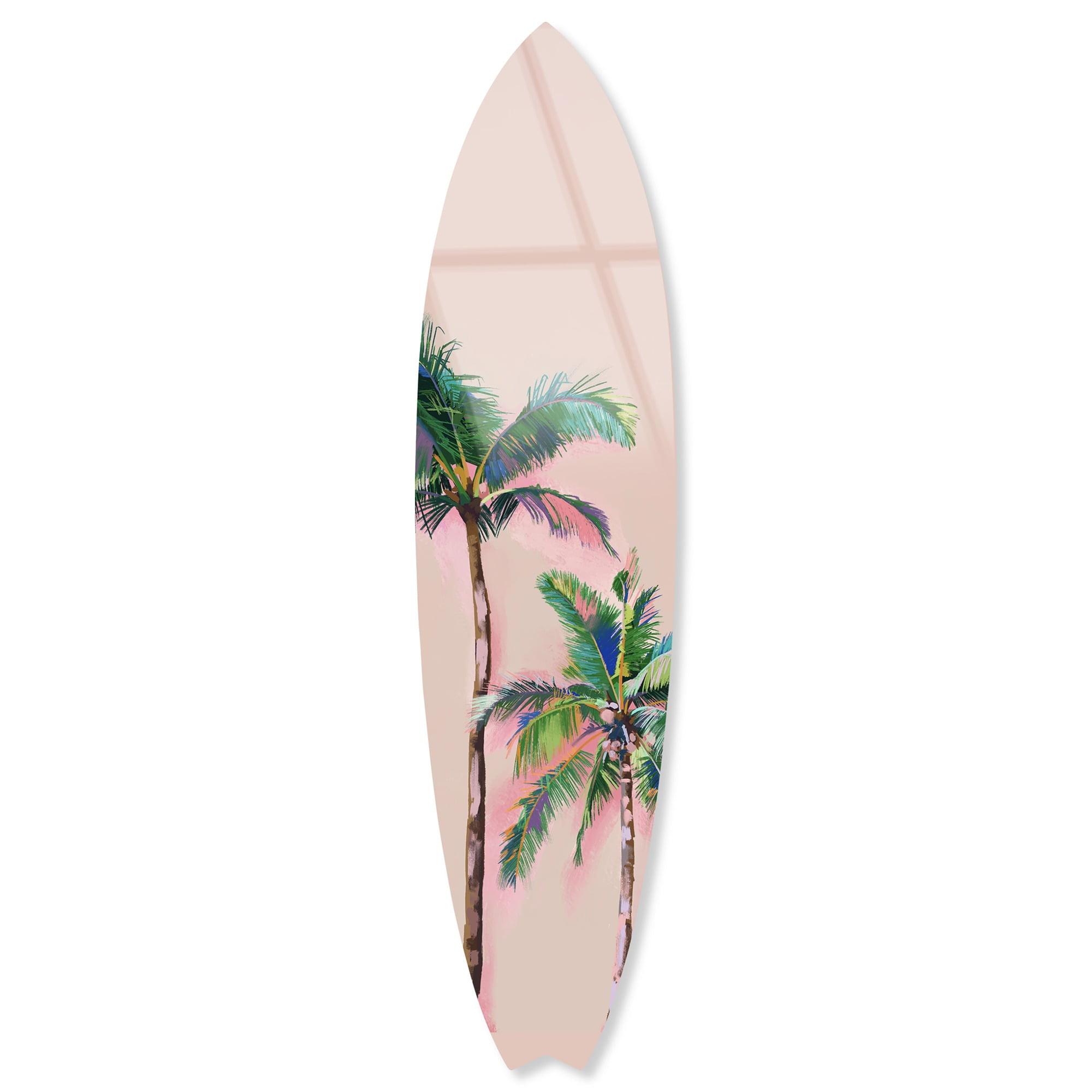 Notori Art Coastal Palm Coral Surfboard Acrylic Coastal Wall Art by Notoriart