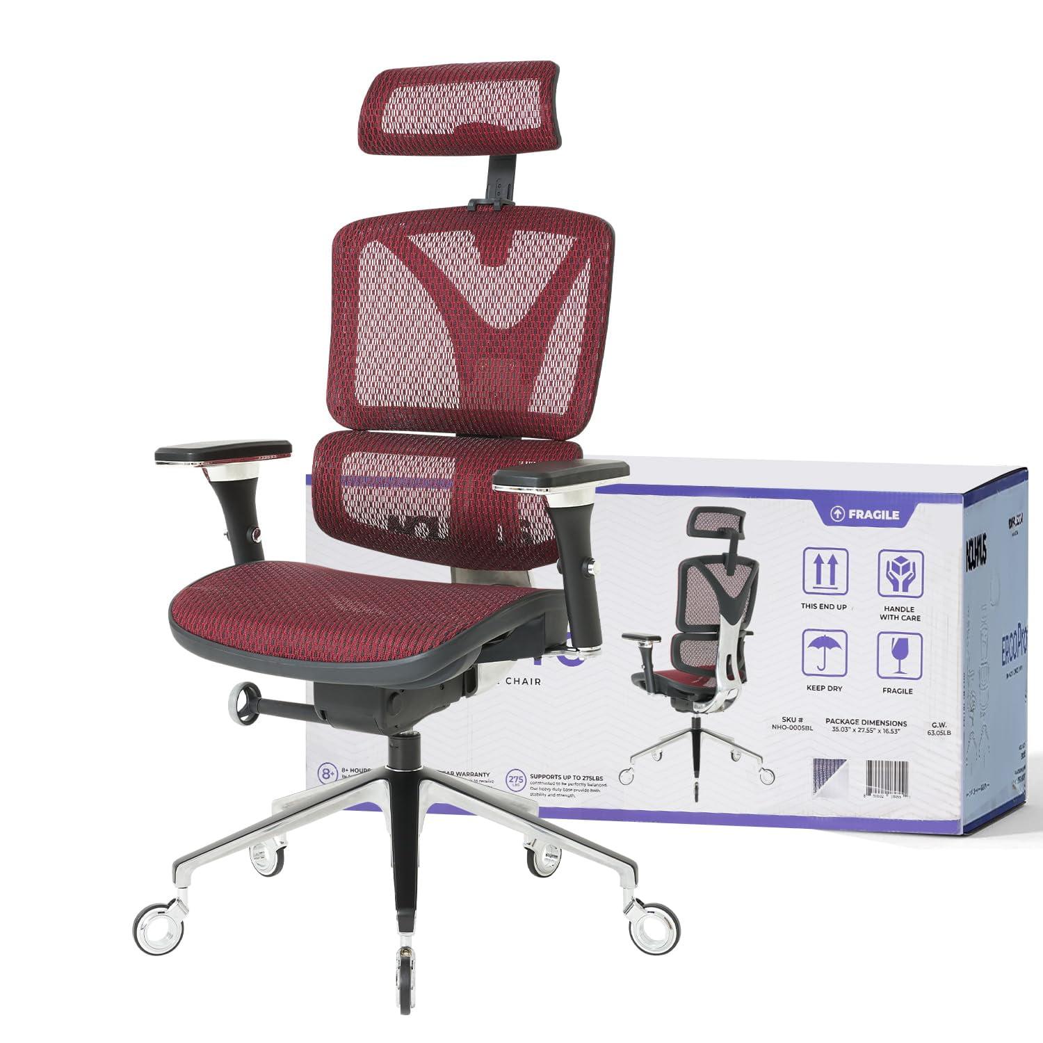 Nouhaus Inc Nouhaus Ergonomic Office Chair Lumbar Support Aluminum Alloy Backrest, Big and Tall Mesh Computer Desk Chair with Adjustable Headrest, 4D Armrest and Premium Wheels