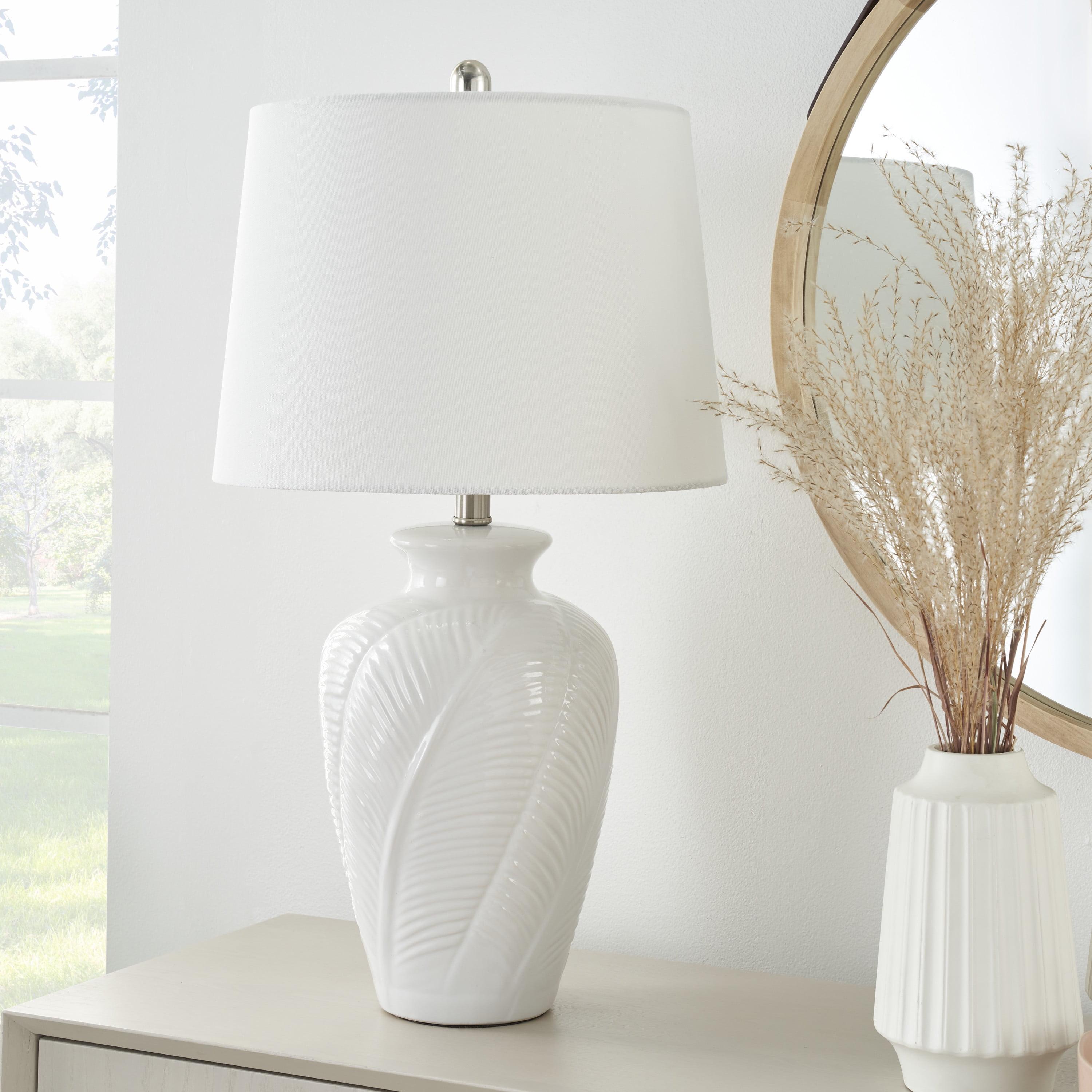 White Textured Ceramic Urn Table Lamp with 3-Way Switch