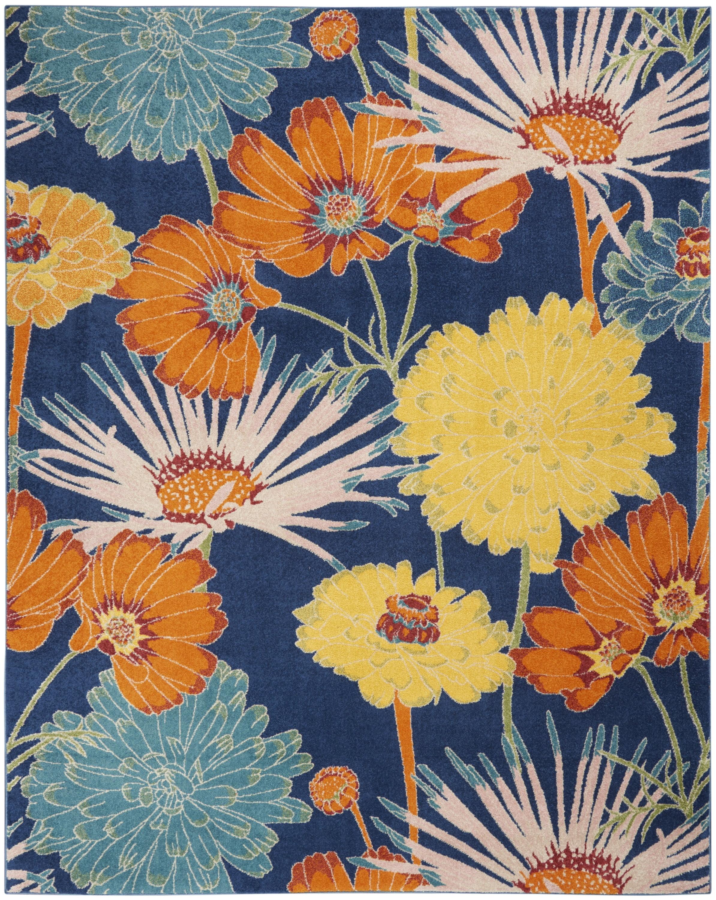 Nourison Allur Oversized Flowers Indoor Area Rug Navy Multicolor 7'10" x 9'10"
