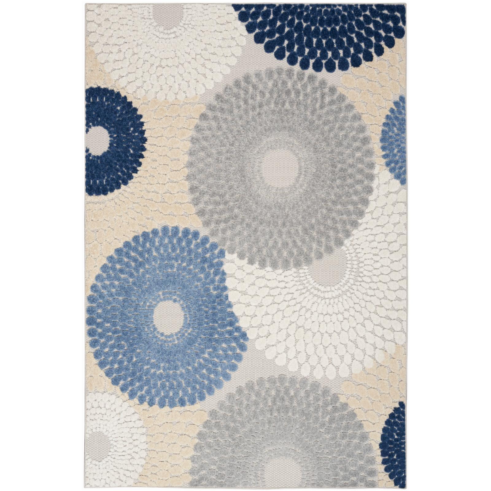 Aloha Geometric Blue/Grey Easy-Care Synthetic Area Rug 7'10" x 10'6"