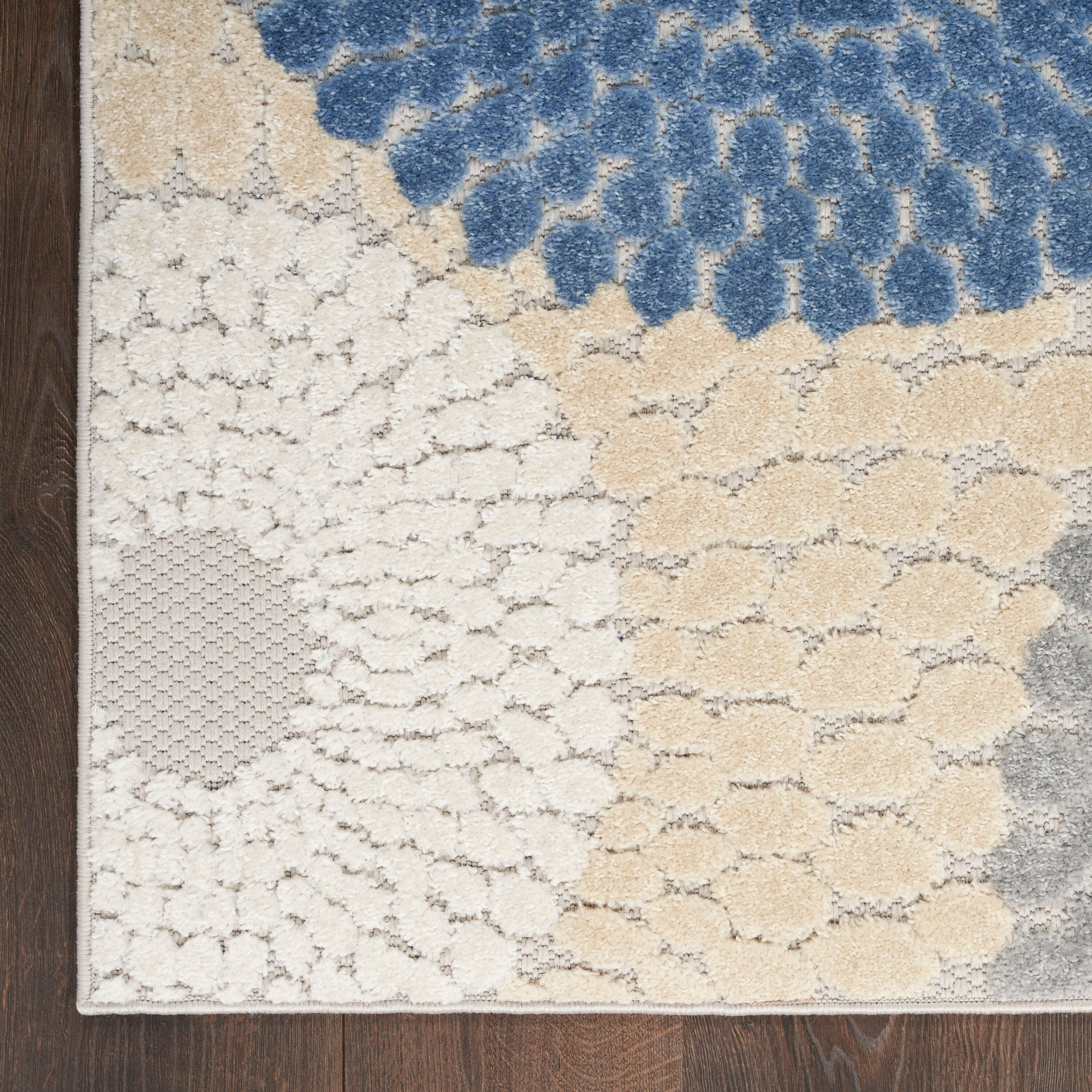 Nourison Aloha Bold Geometric Flatweave High-Low Indoor Outdoor Area Rug Blue/Grey 7'10" x 10'6"