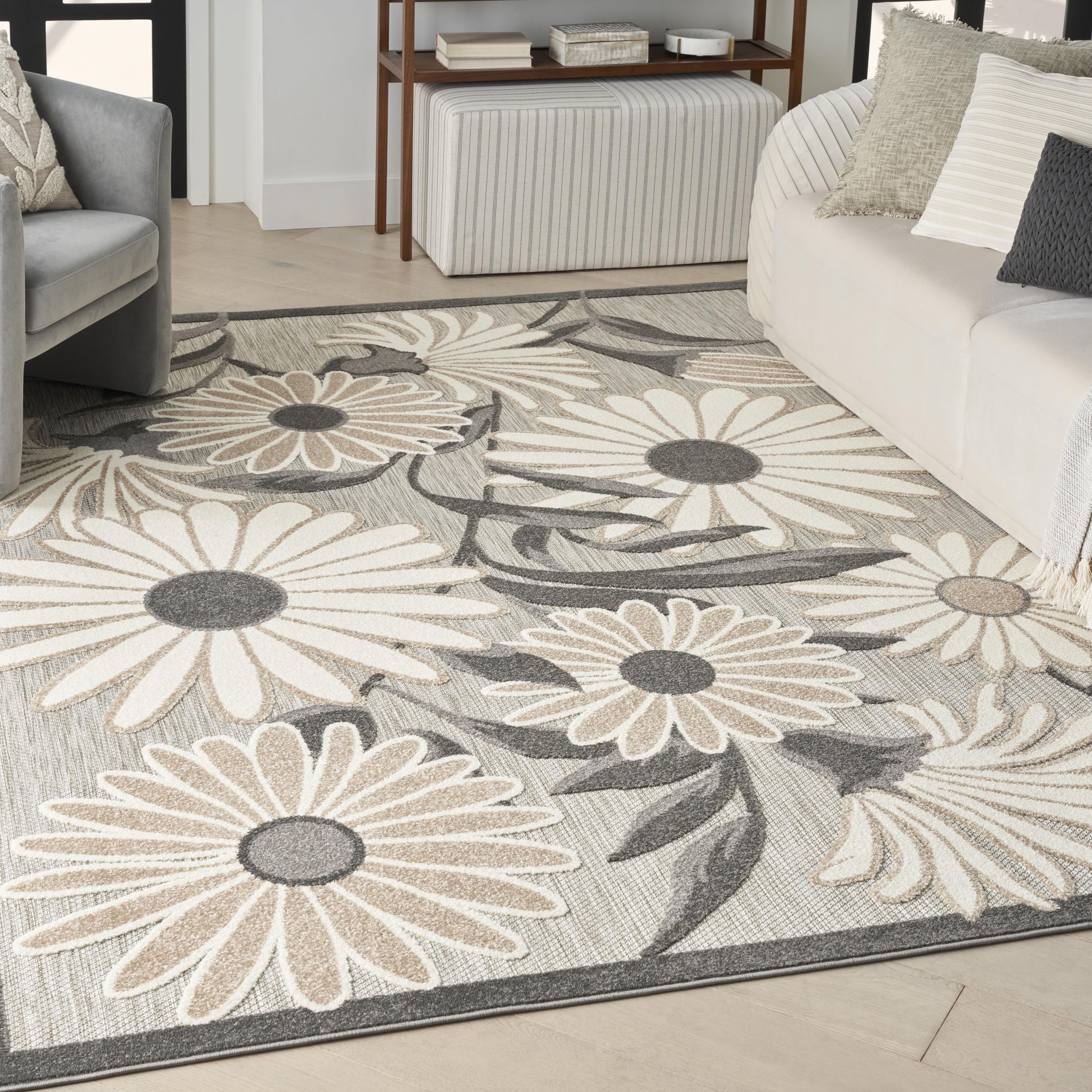 Aloha Daisy Beige 6' x 9' Synthetic Floral Outdoor Rug