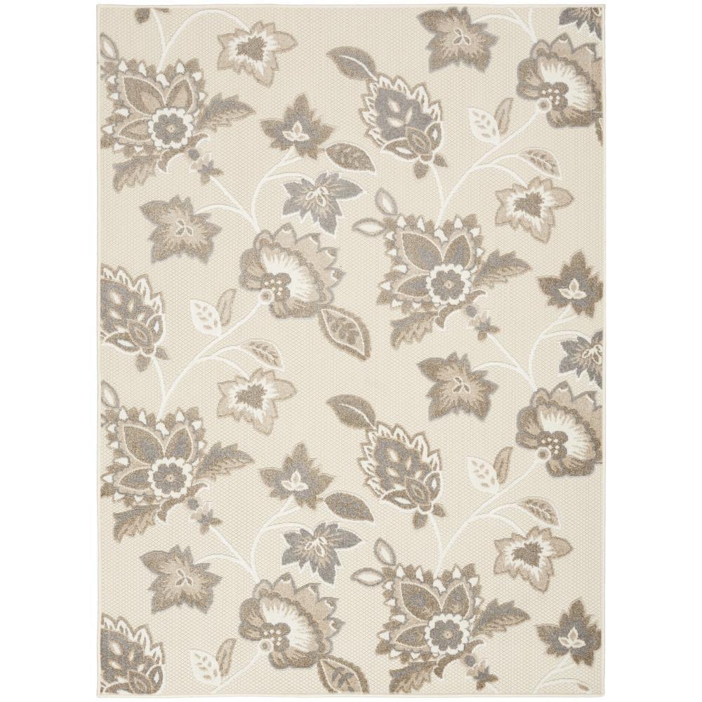 Nourison Aloha Floral Farmhouse Flatweave High-Low Indoor Outdoor Area Rug Beige 7' x 10'