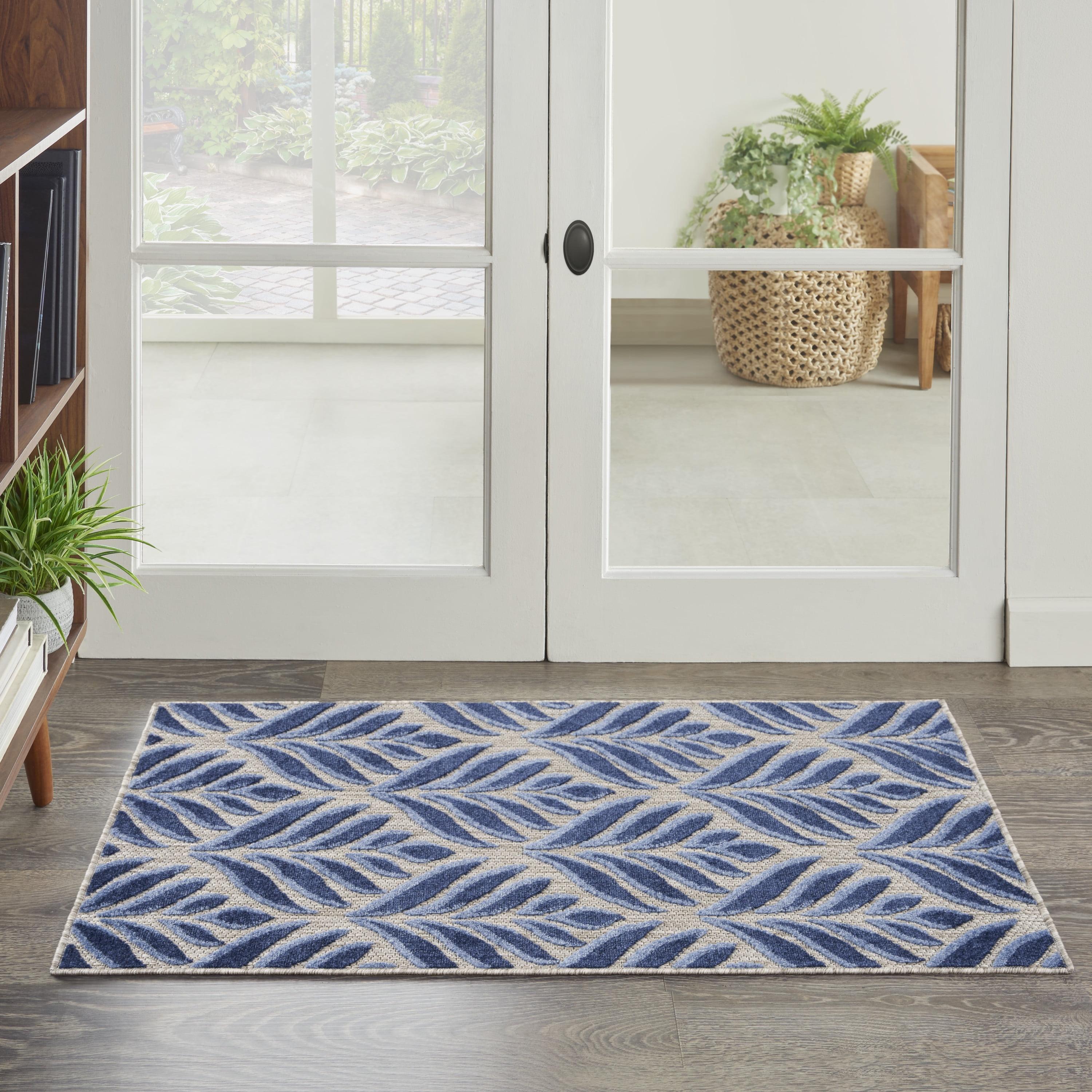 Nourison Aloha Tropical Palm Flatweave High-Low Indoor Outdoor Area Rug Blue 2'8" x 4'