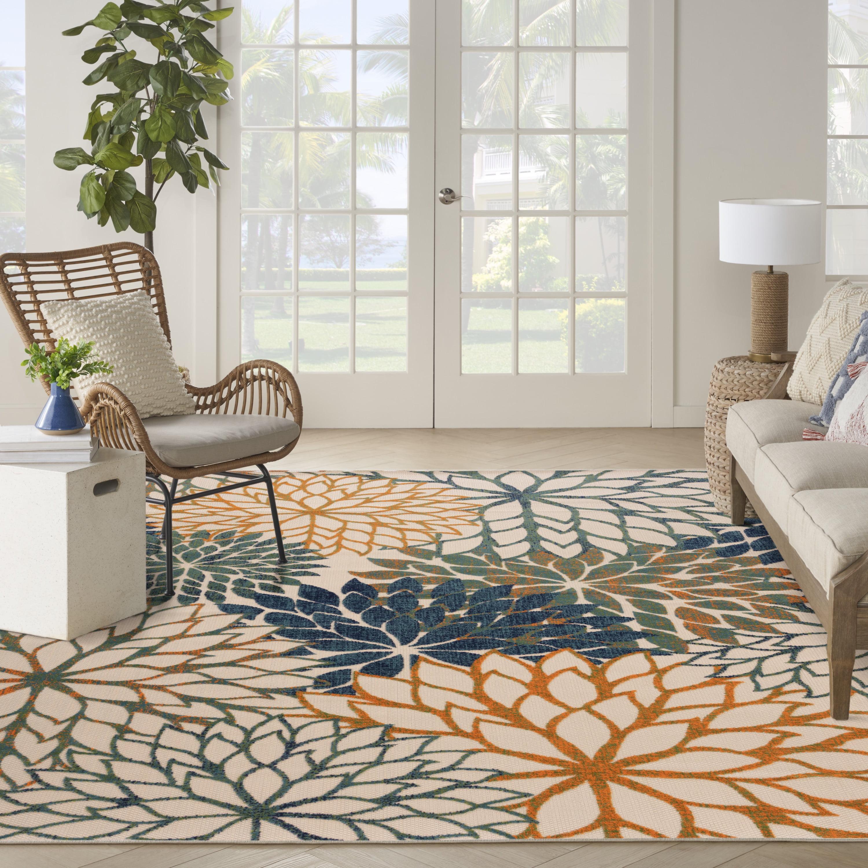 Nourison Aloha Floral 12' x 15' Blue Green Tropical Indoor/Outdoor Area Rug