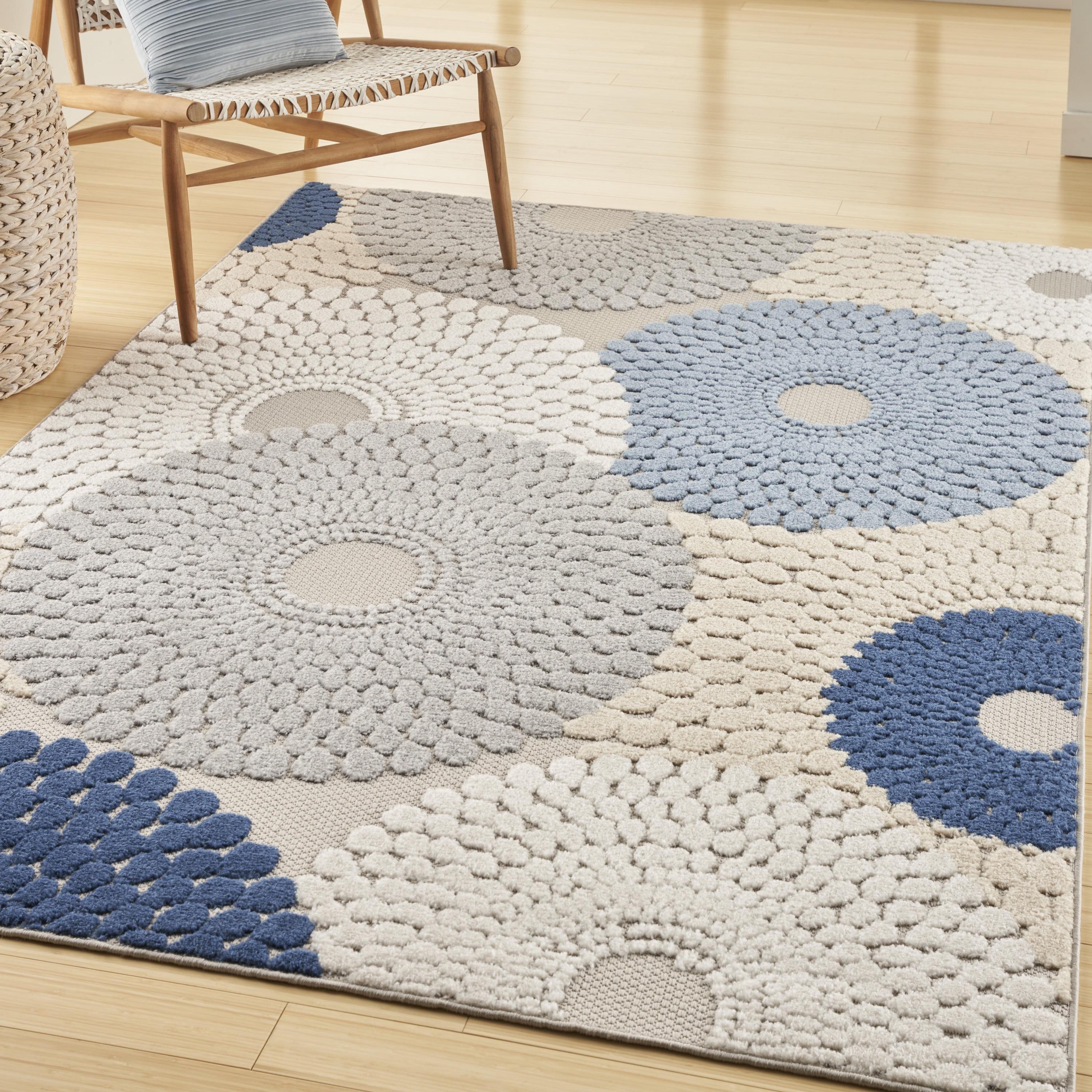 Aloha Geometric Blue & Grey 4' x 6' Easy-Care Outdoor Rug