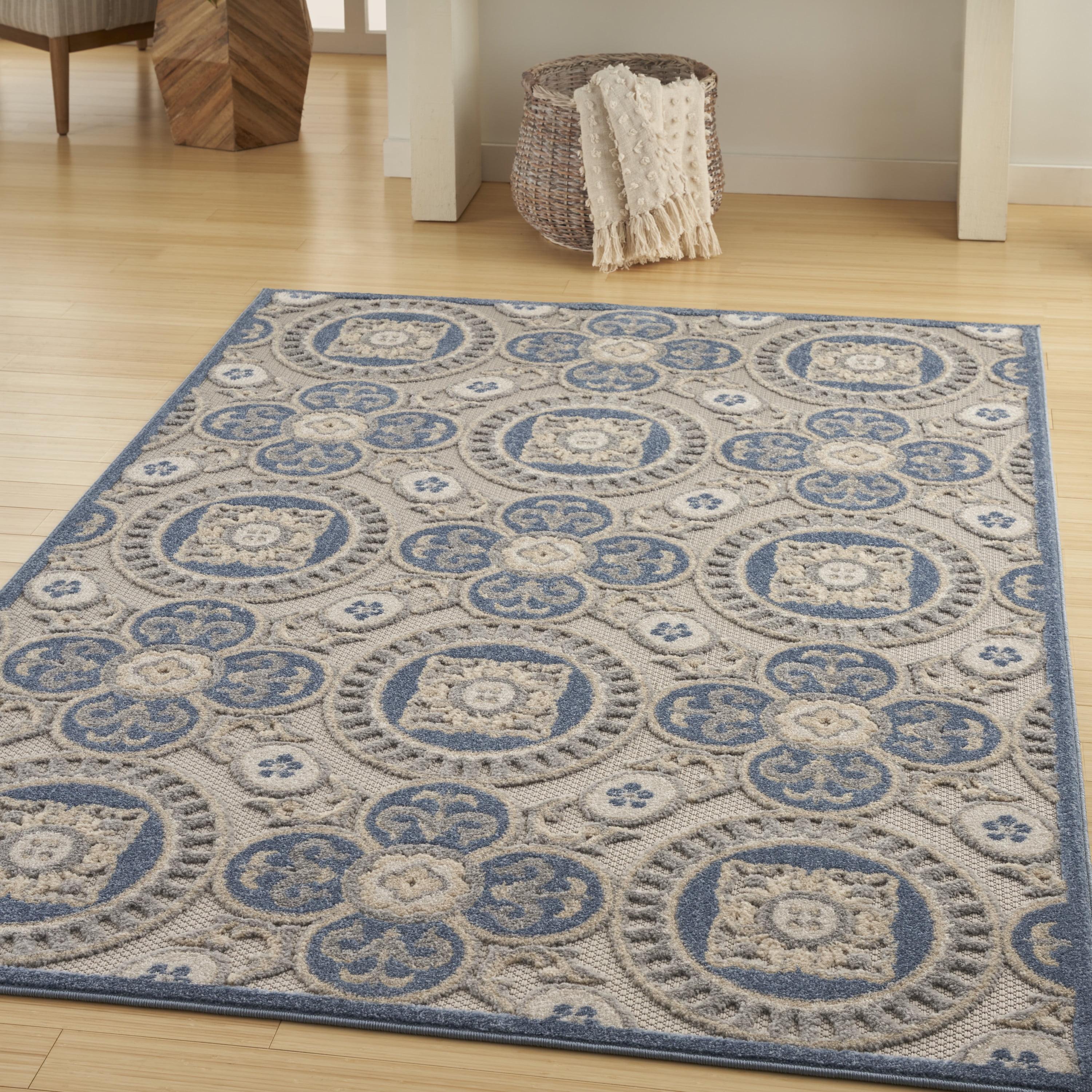 Elegant Retreat 4' x 6' Blue/Grey Synthetic Rectangular Rug