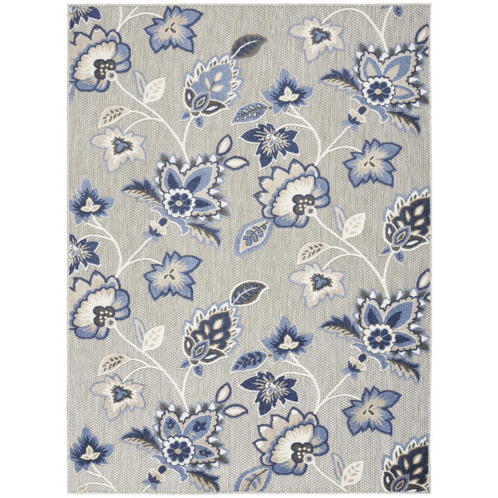 Nourison Aloha Floral Farmhouse Flatweave High-Low Indoor Outdoor Area Rug Blue Grey 7'10" x 10'6"