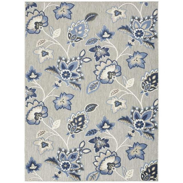 Nourison Aloha Floral Farmhouse Flatweave High-Low Indoor Outdoor Area Rug Blue Grey 7'10" x 10'6"
