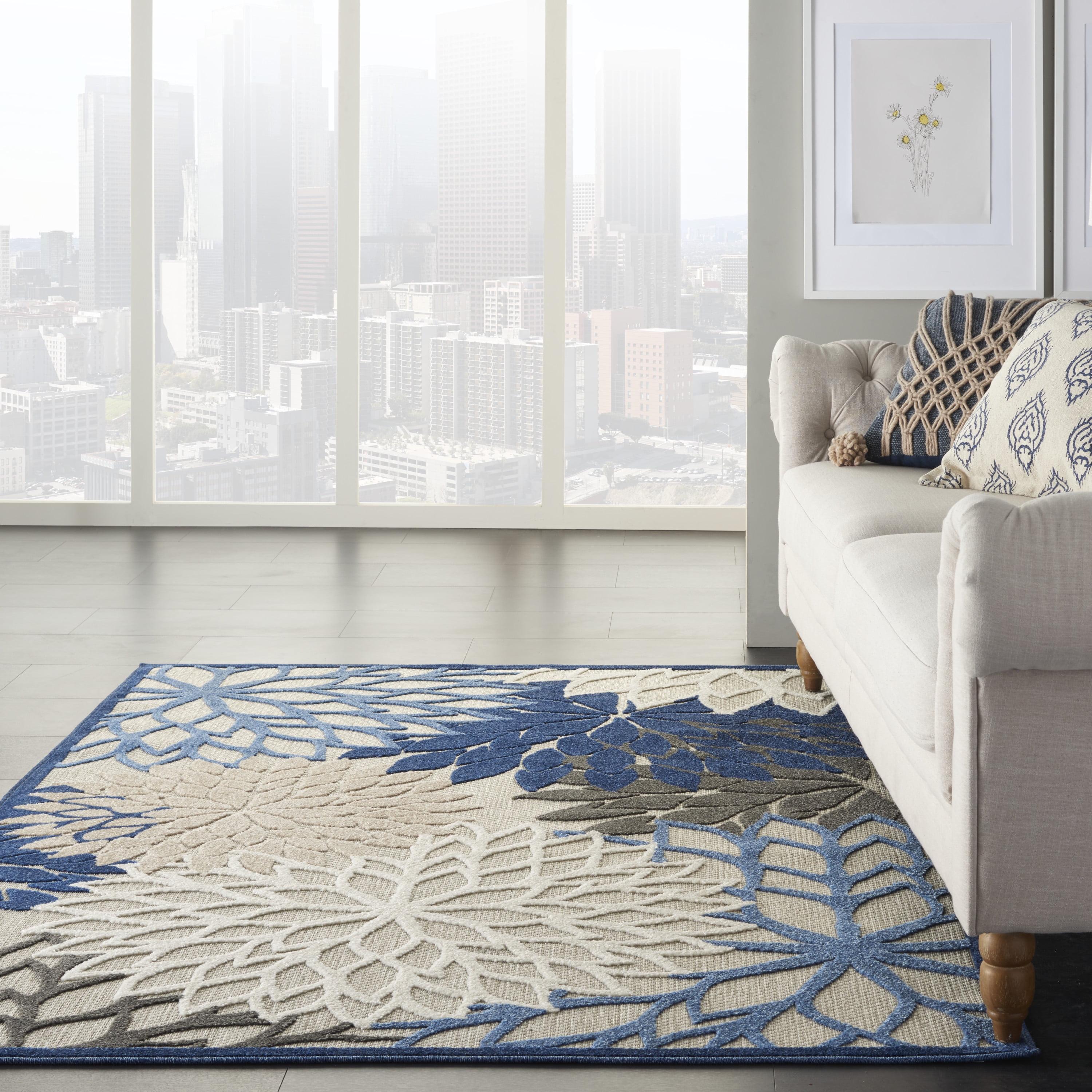 Nourison Aloha Floral Bloom Flatweave High-Low Indoor Outdoor Area Rug Blue/Multicolor 3'6" x 5'6"