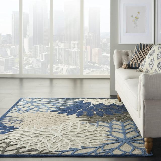 Nourison Aloha Floral Bloom Flatweave High-Low Indoor Outdoor Area Rug Blue/Multicolor 3'6" x 5'6"