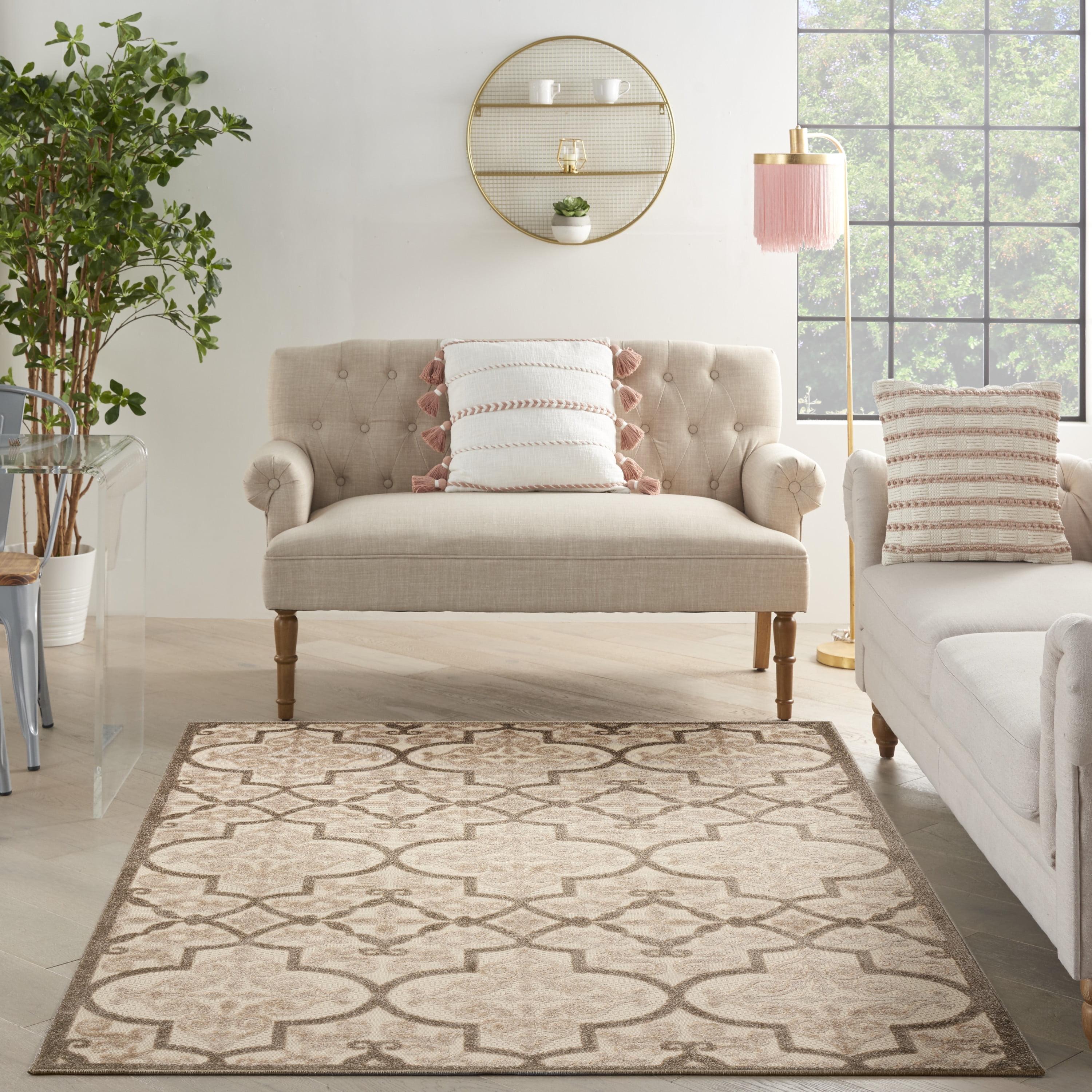Nourison Aloha Moroccan Trellis Flatweave High-Low Indoor Outdoor Area Rug Cream 5'3" x 7'5"