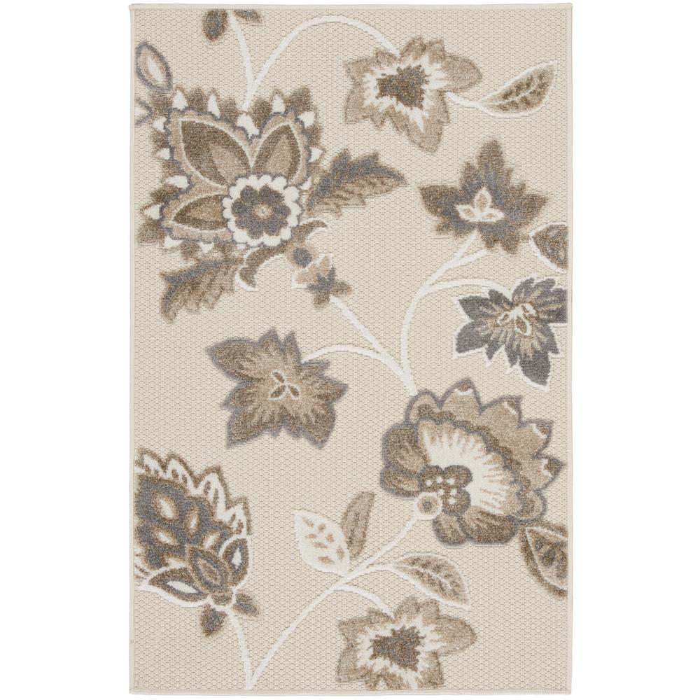 Nourison Aloha Floral Farmhouse Flatweave High-Low Indoor Outdoor Area Rug Beige 2'8" x 4'
