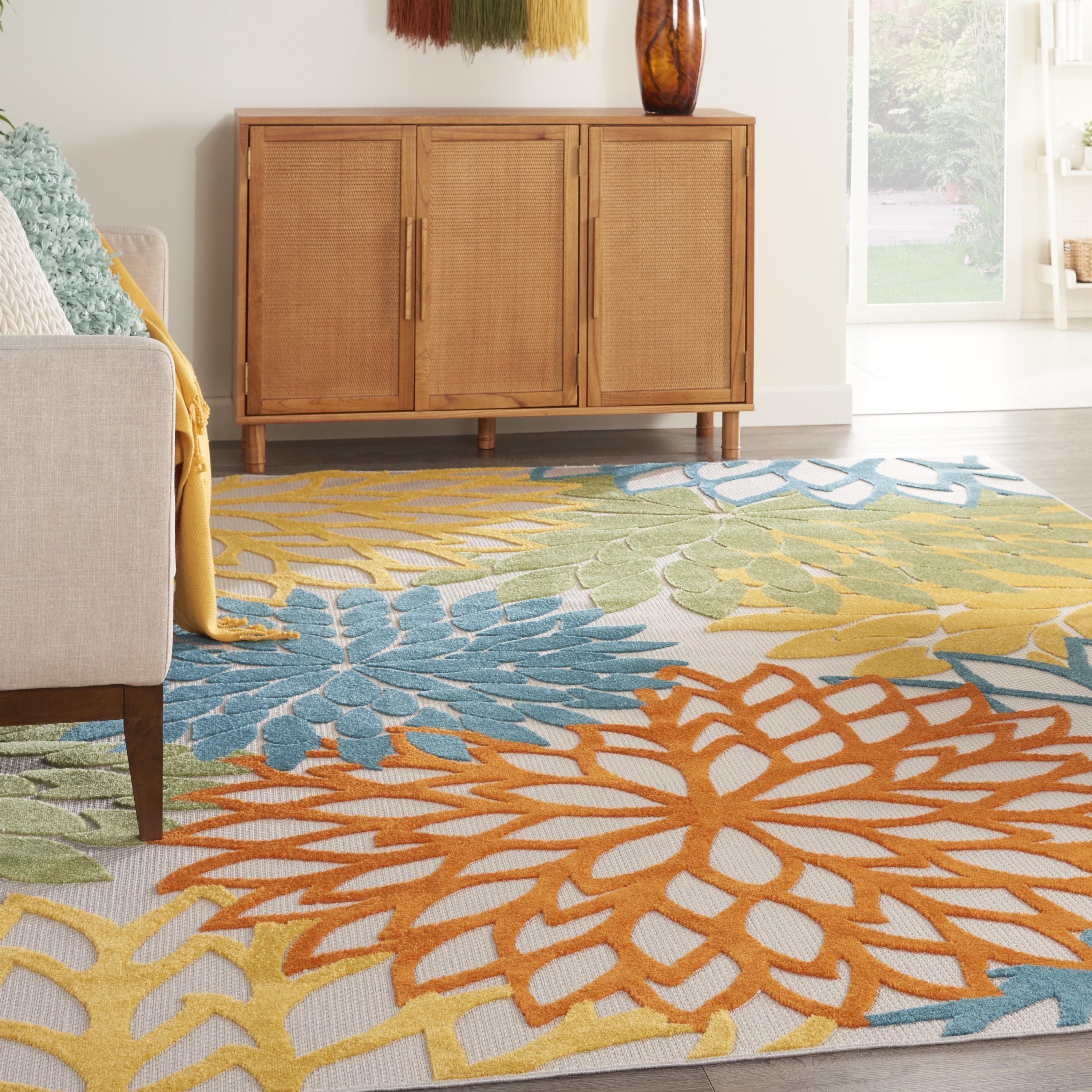 Nourison Aloha Floral Bloom Flatweave High-Low Indoor Outdoor Area Rug Turquoise Multicolor 9' x 12'