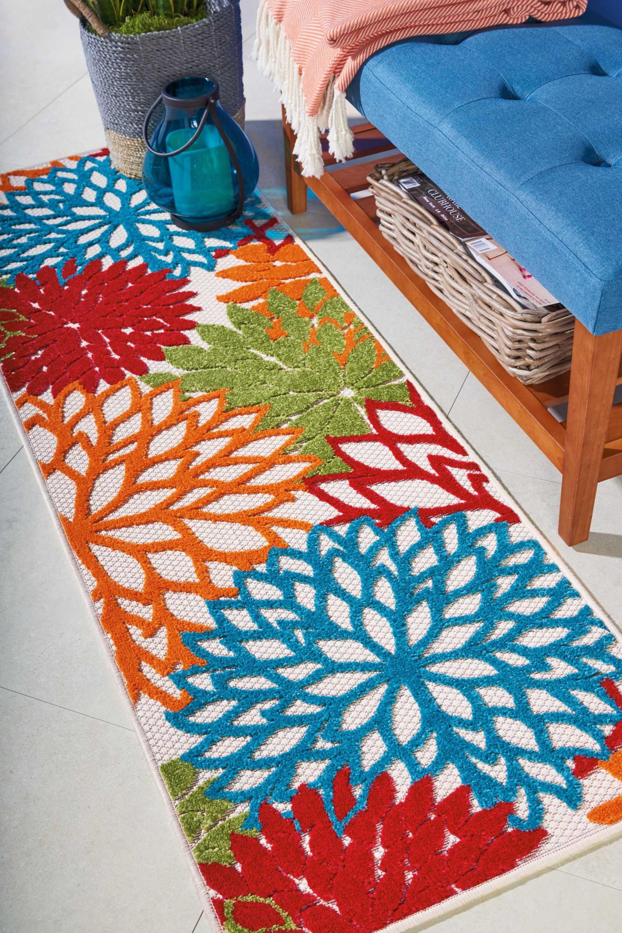Nourison Aloha Floral Bloom Flatweave High-Low Indoor Outdoor Runner Rug Green 2' x 6'
