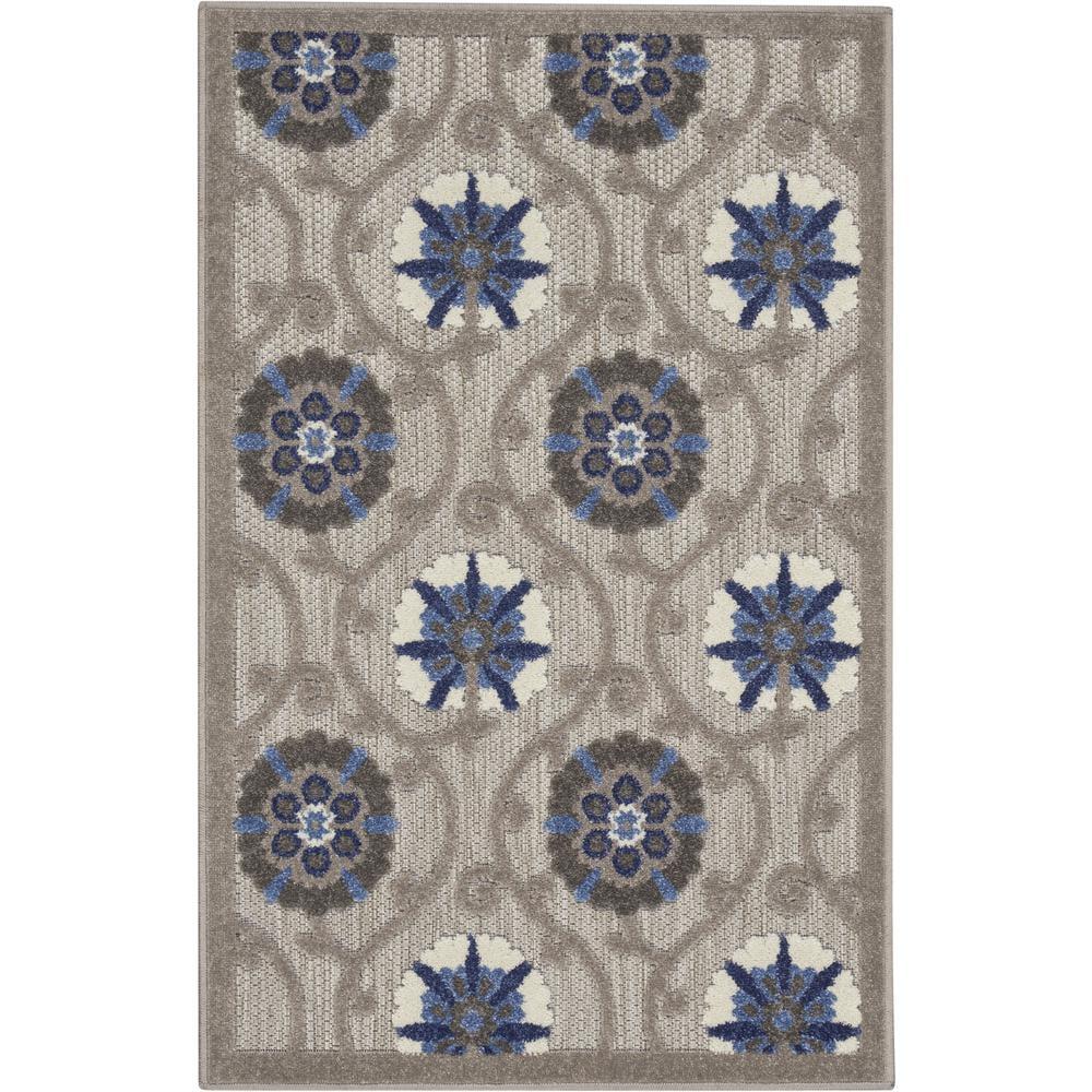Nourison Aloha Contemporary Floral Flatweave High-Low Indoor Outdoor Area Rug Grey/Blue 2'8" x 4'