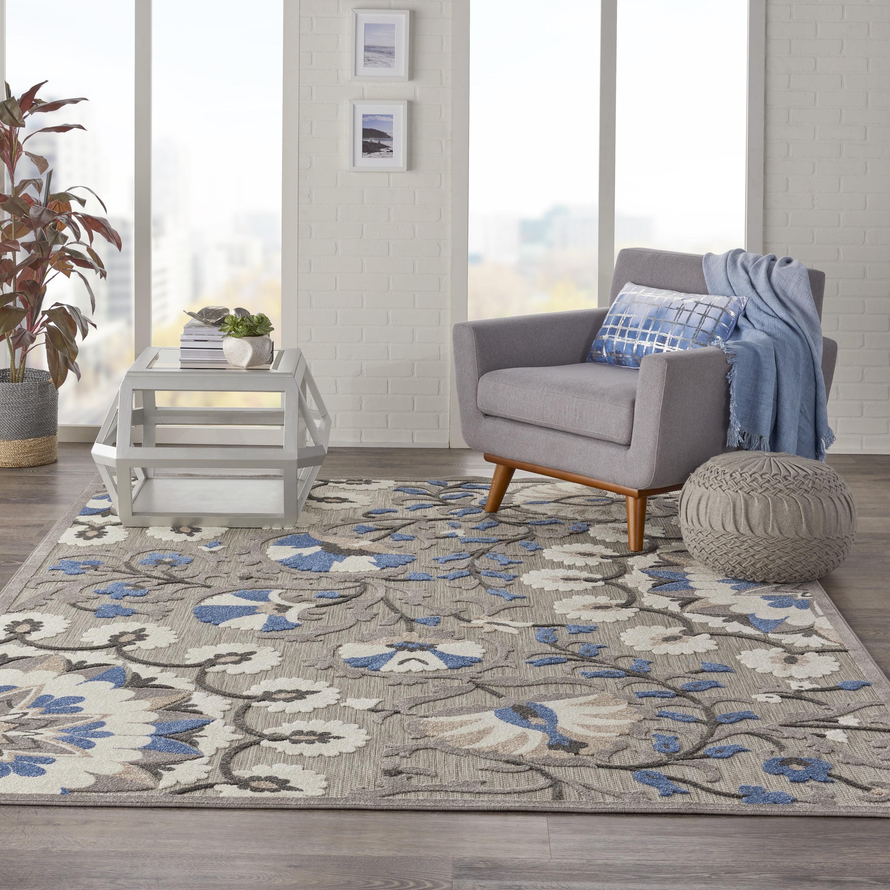 Grey and Multicolor Floral Flat Woven Synthetic Area Rug