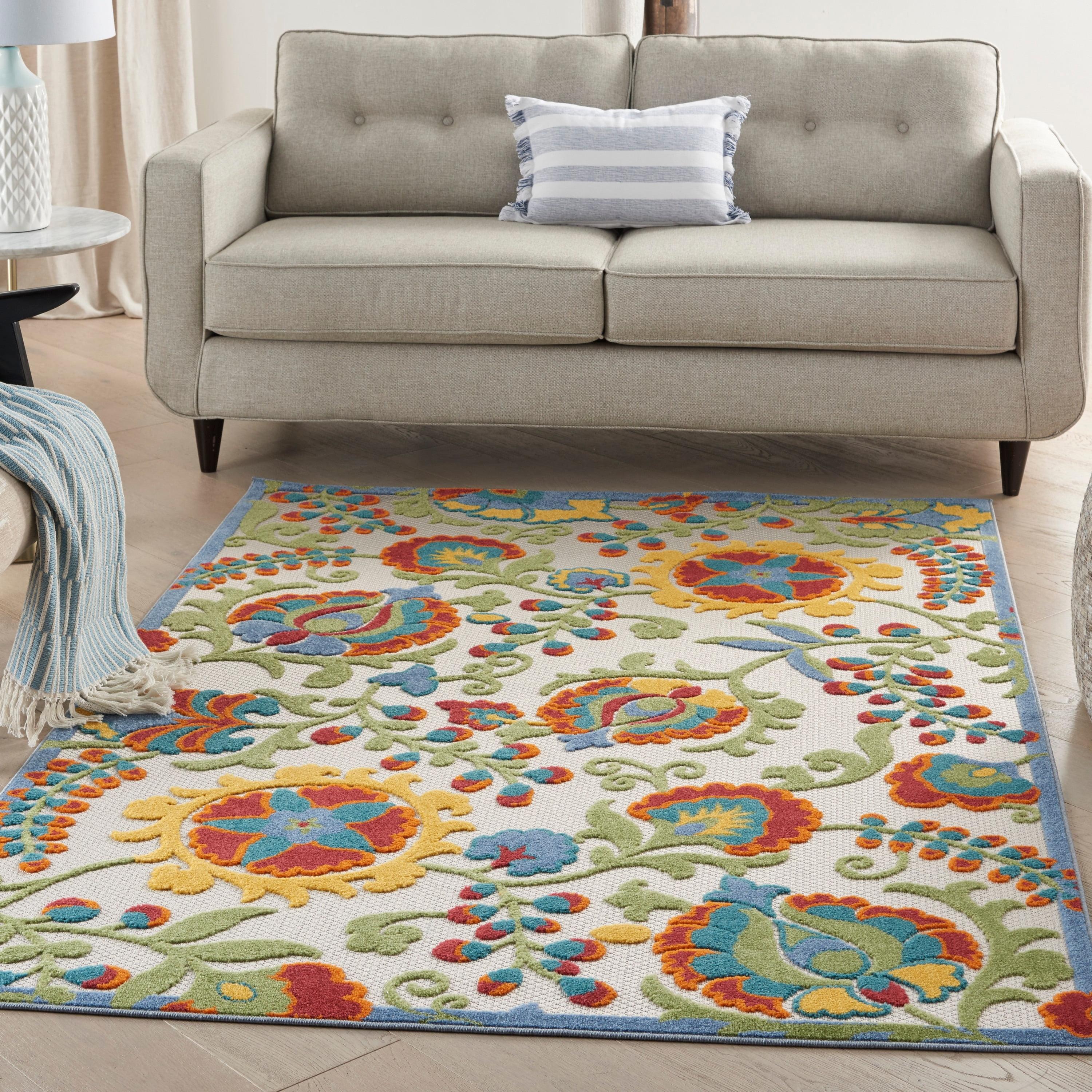 Nourison Aloha Floral Textured Flatweave High-Low Indoor Outdoor Area Rug Ivory/Multi 12' x 15'