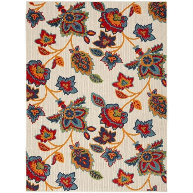 Nourison Aloha Floral Farmhouse Flatweave High-Low Indoor Outdoor Area Rug Multicolor 6' x 9'