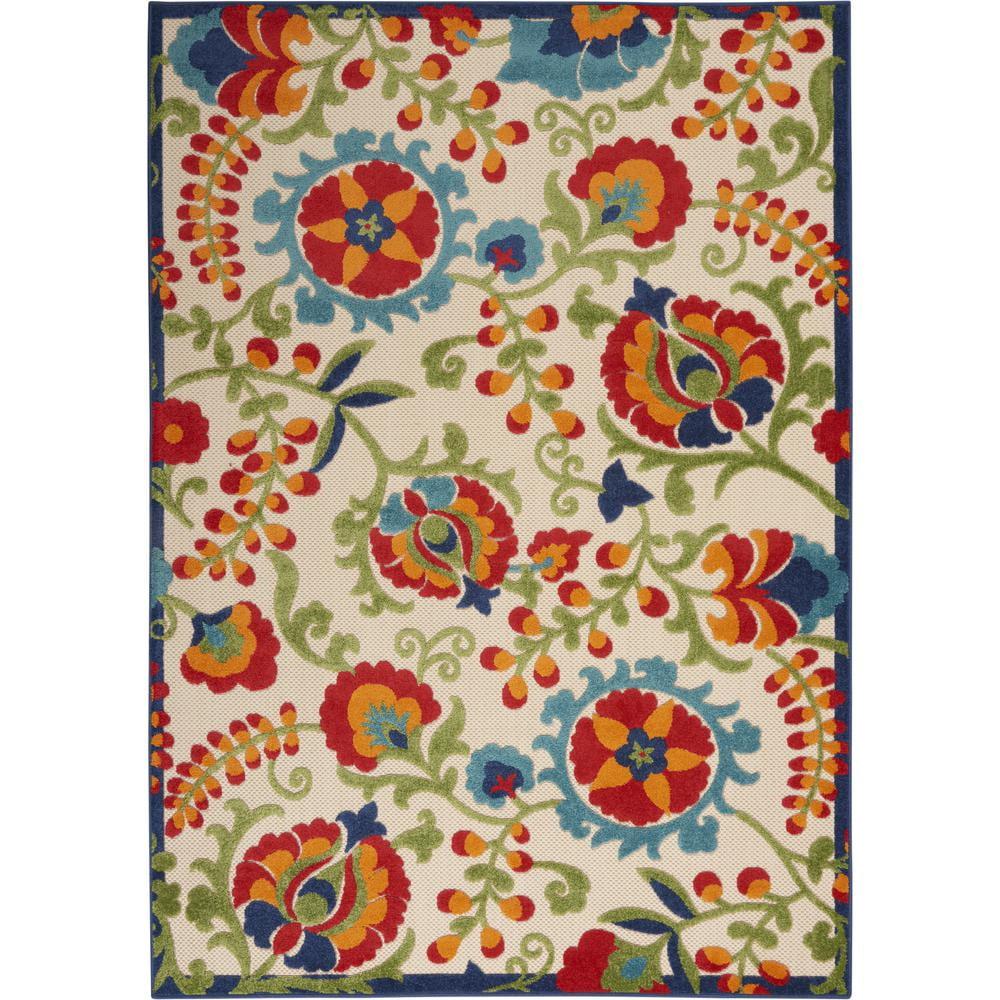 Nourison Aloha Floral Textured Flatweave High-Low Indoor Outdoor Area Rug Multicolor 6' x 9'