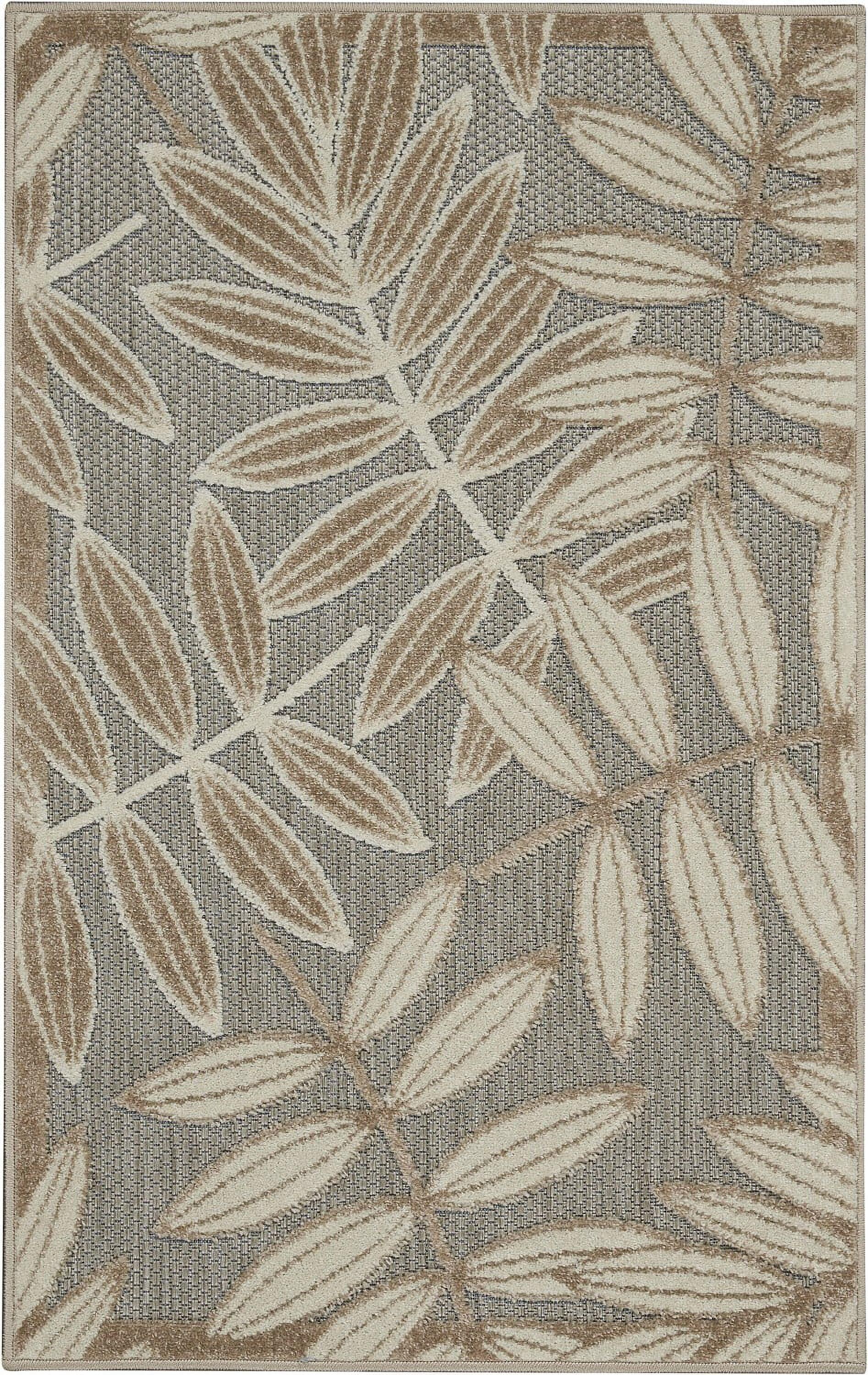 Aloha Natural & Ivory Leaf Design 32" x 4" Outdoor Area Rug