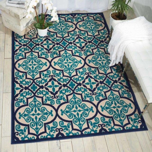Nourison Aloha Moroccan Trellis Flatweave High-Low Indoor Outdoor Area Rug Navy 7'10" x 10'6"